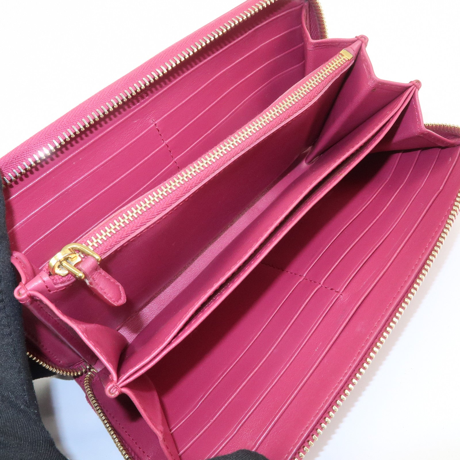 PRADA Nylon Leather Round Zippy Wallet Long Wallet Pink