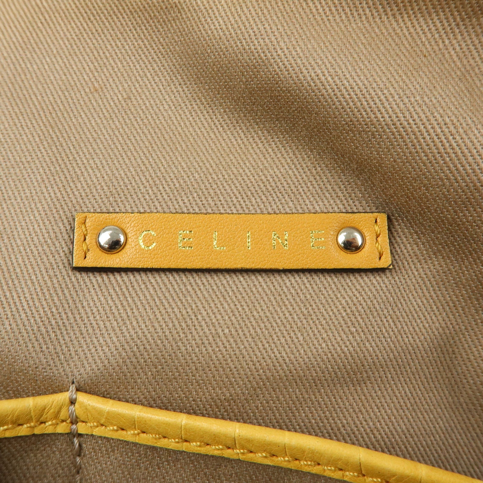 CELINE Macadam Canvas Leather Tote Bag Hand Bag Yellow Red Beige