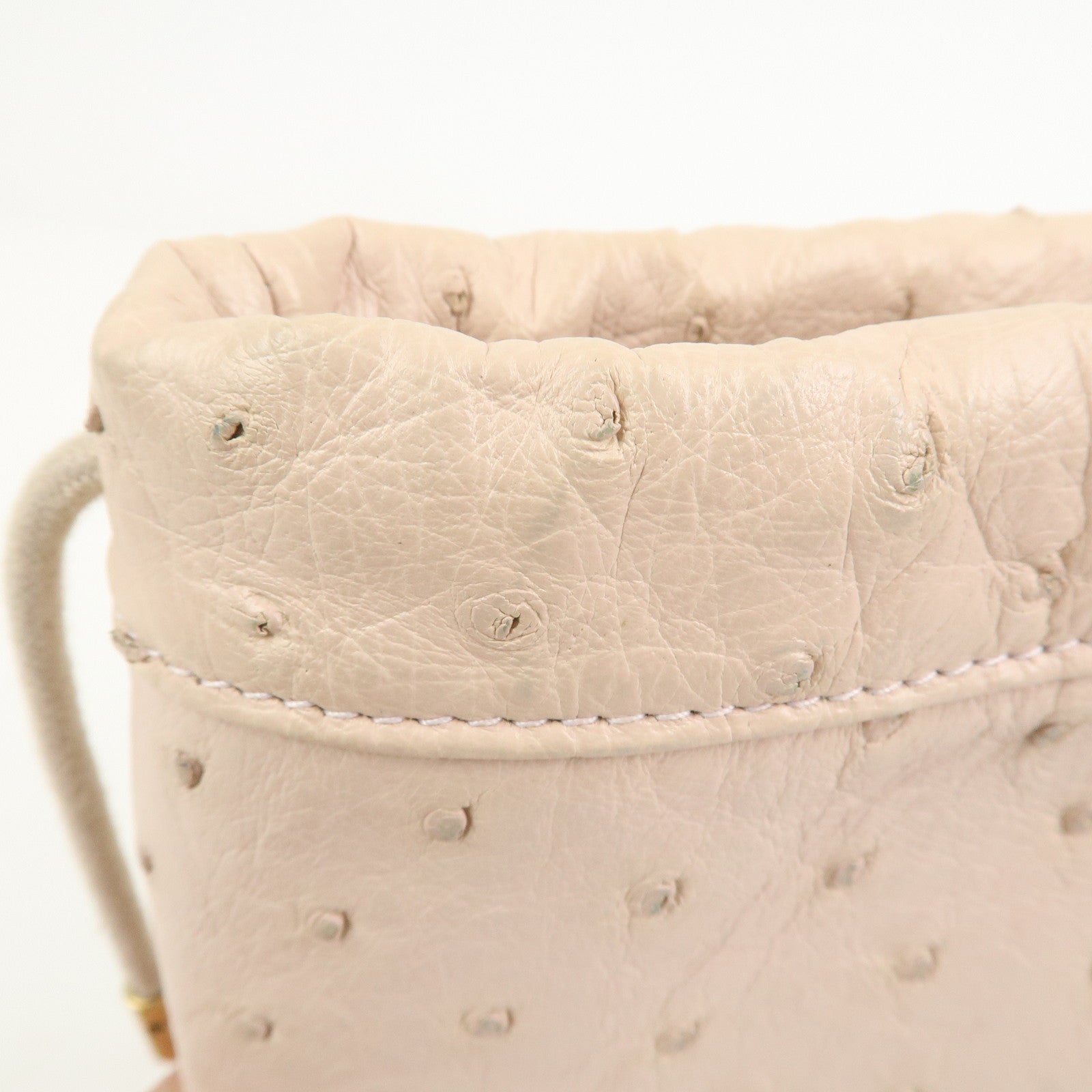 GUCCI GG Marmont Ostrich Leather Mini Bucket Chain Bag Ivory 575163