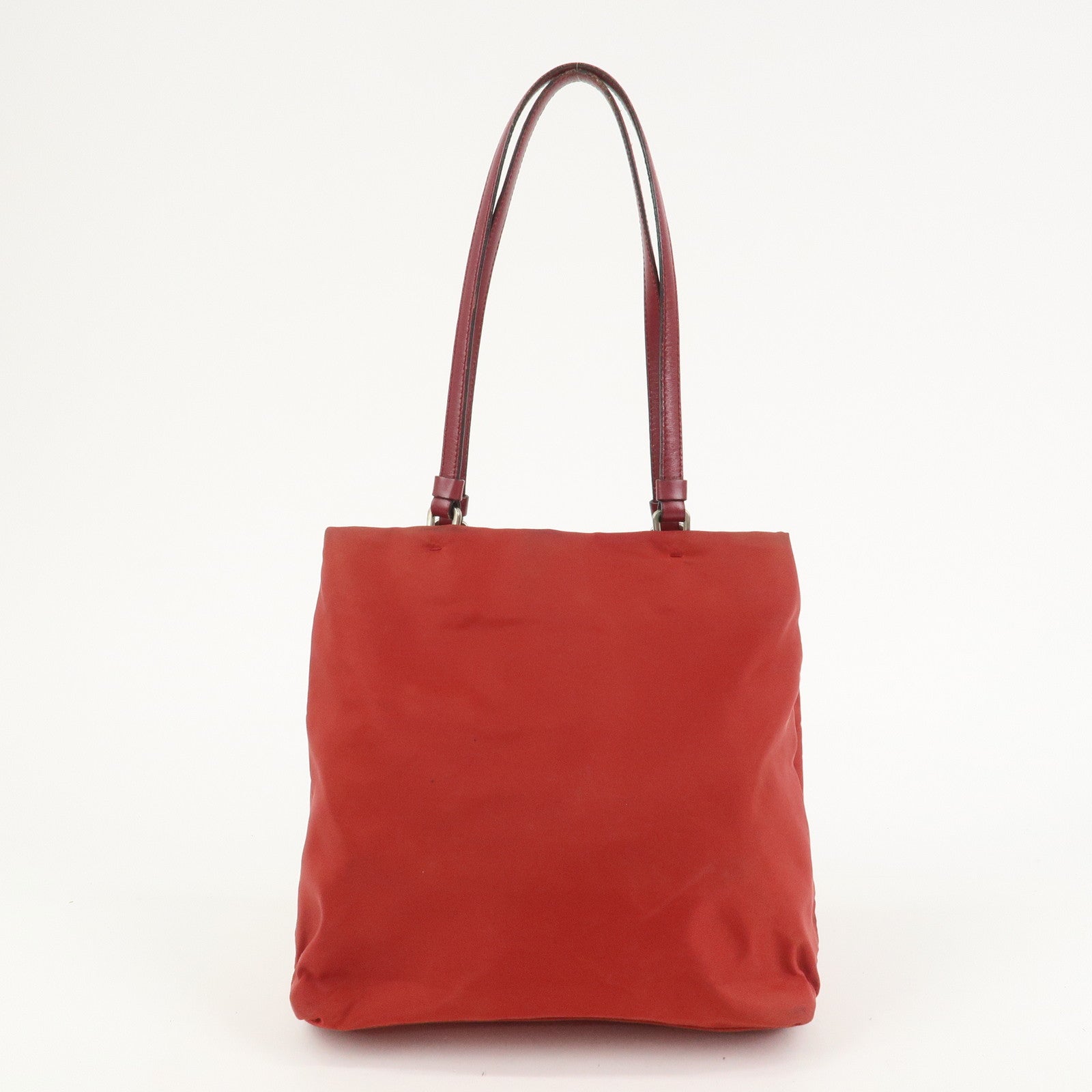 PRADA Triangle Logo Nylon Leather Tote Bag Shoulder Bag Red