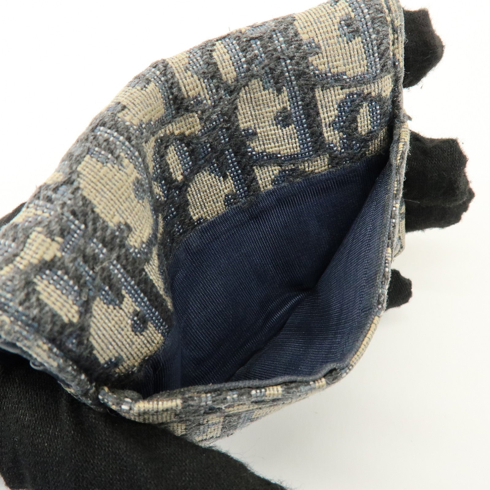 Christian Dior Trotter Saddle Jaquard Canvas Card Case Navy