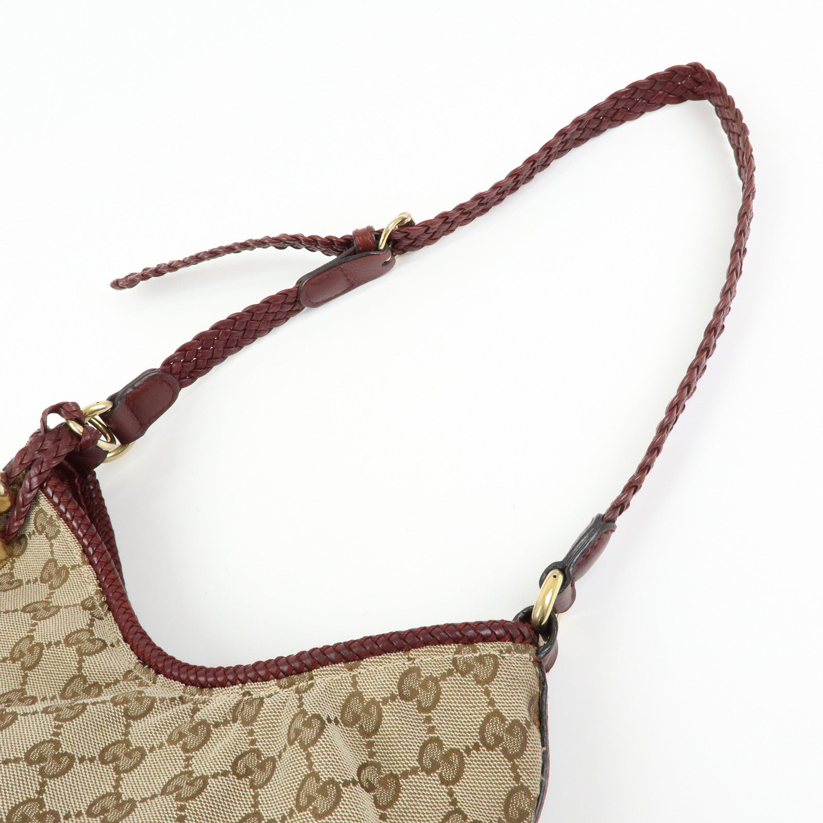 GUCCI Marrakech GG Canvas Leather Tassel Shoulder Bag Beige 257026