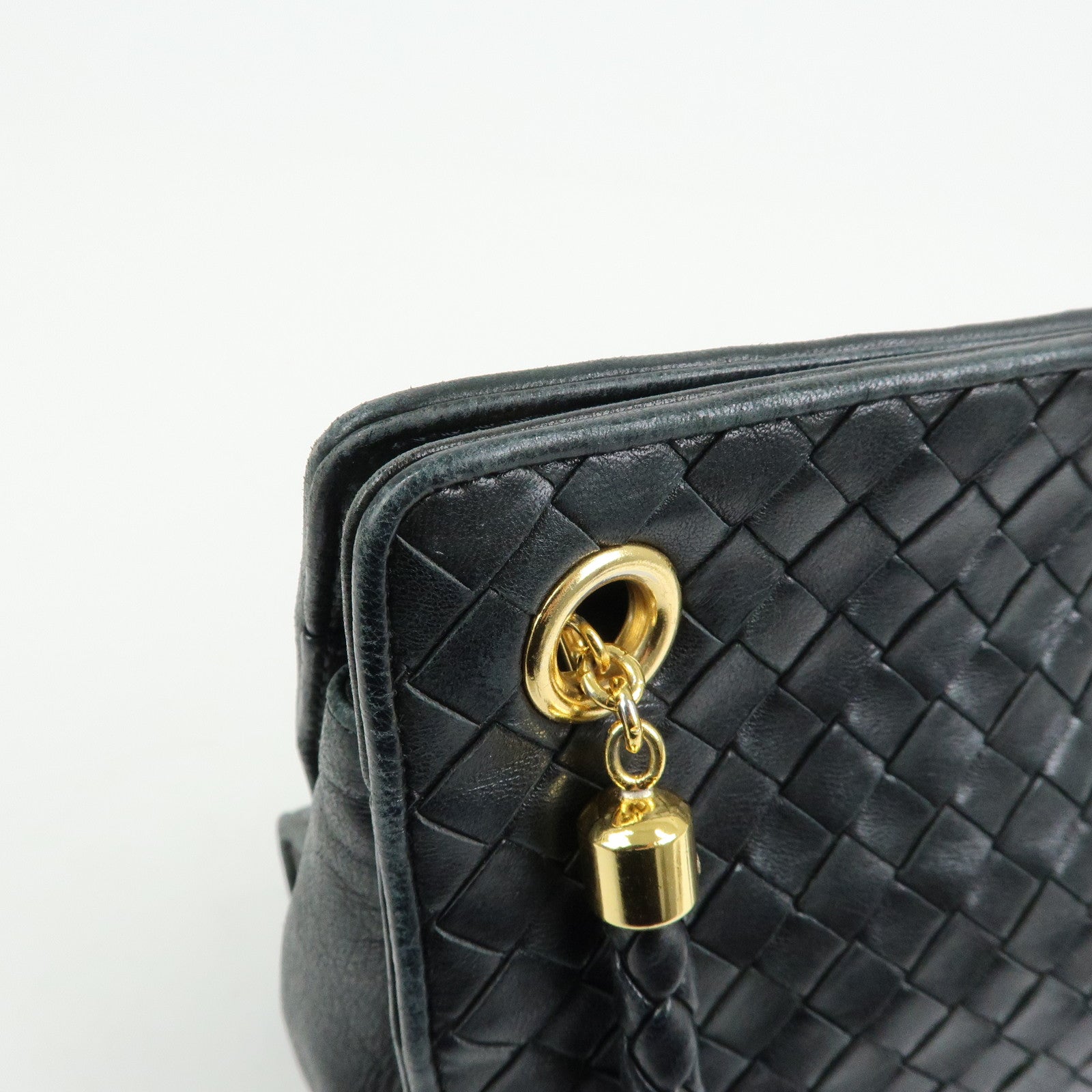 BOTTEGA VENETA Intrecciato Leather Shoulder Bag Hand Bag Black