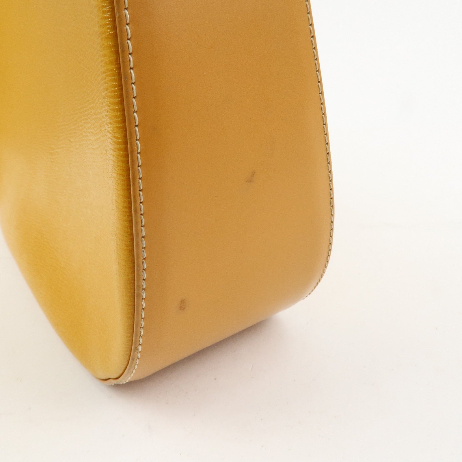 BURBERRY Logo Leather Shoulder Bag Hand Bag Yellow Beige