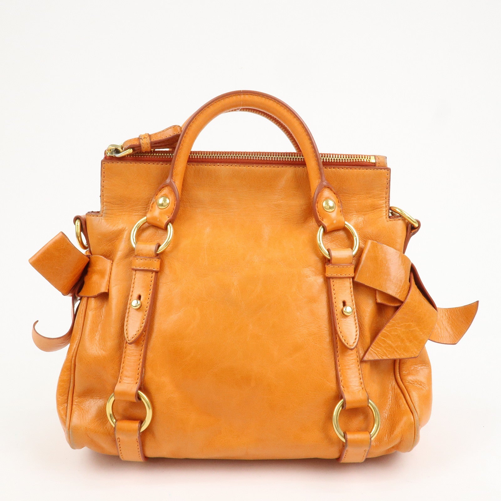 MIU MIU Leather 2Way Bag Hand Bag Shoulder Bag Orange RT0438