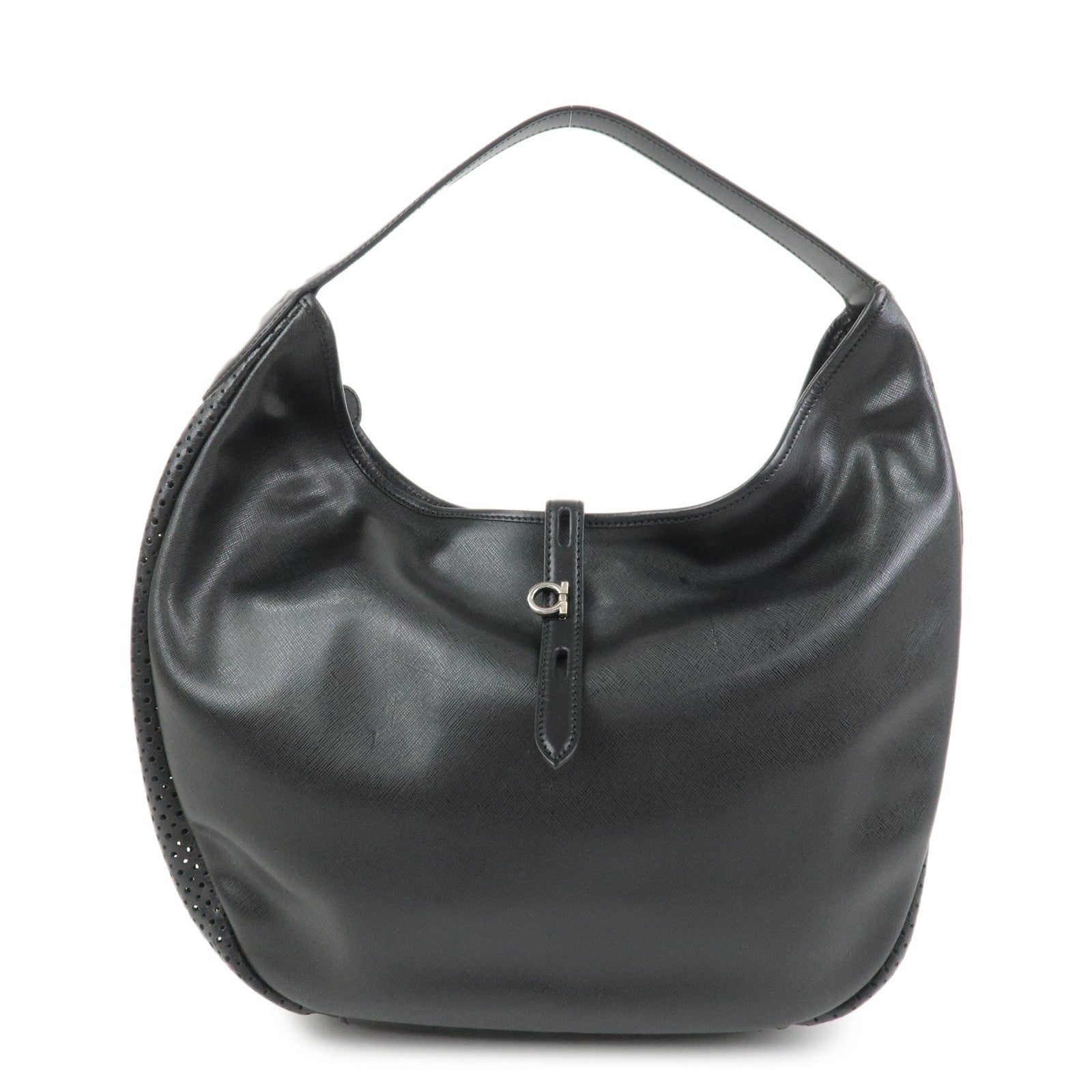 Ferragamo Gancini Leather Shoulder Bag Hand Bag Black EE-21 C660