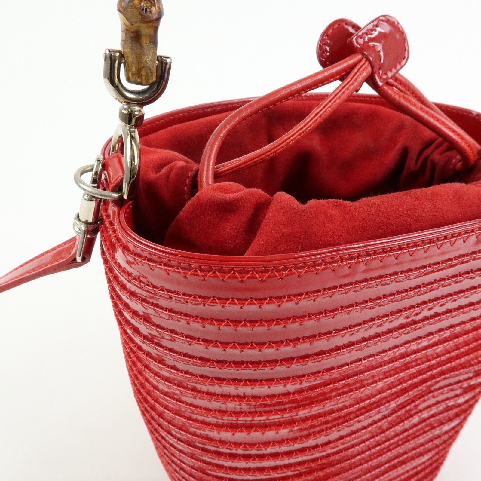 GUCCI Bamboo Patent Leather 2Way Bag Bucket Bag Red 001・01・1722