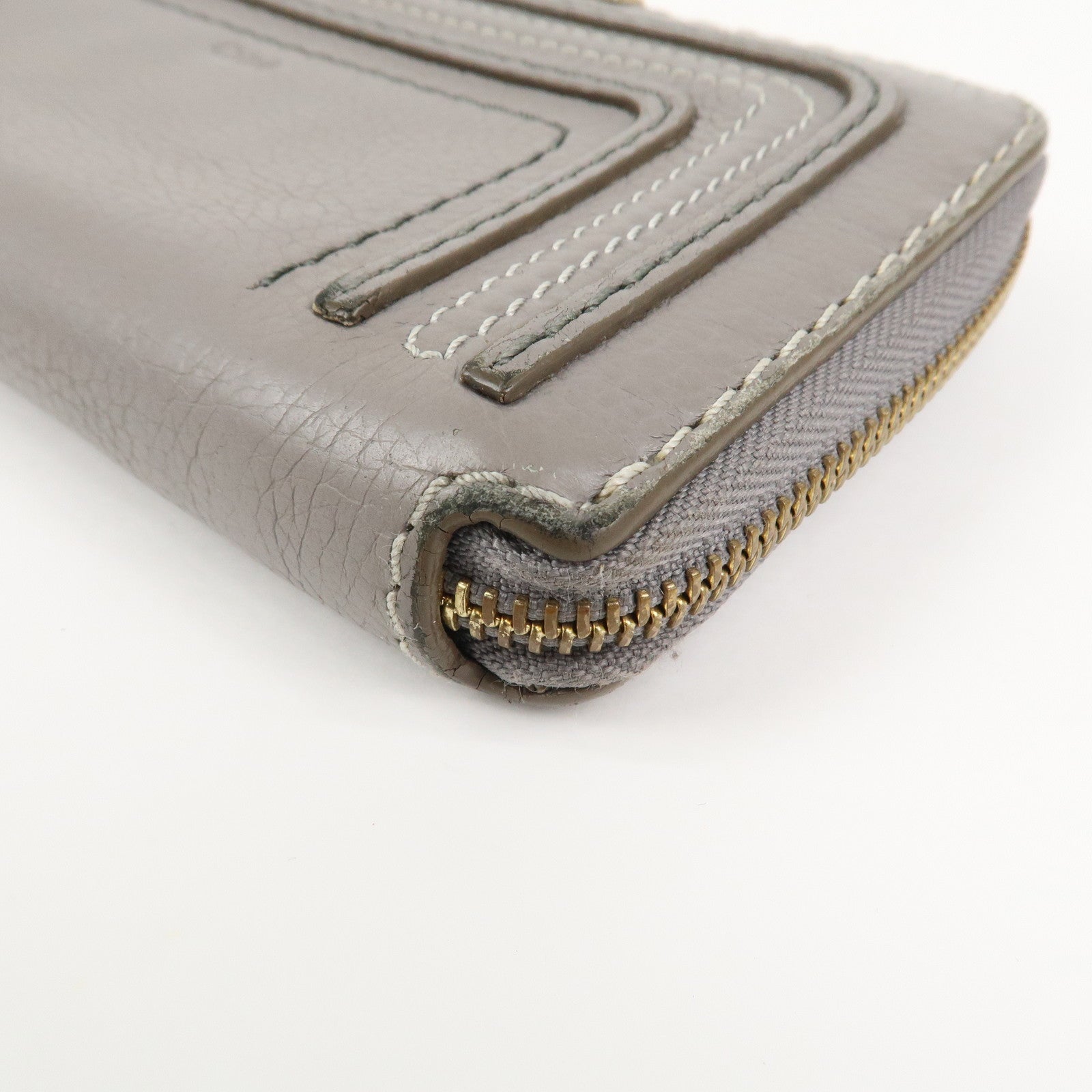 Chloe Marcie Leather Round Zippy Long Wallet Gray