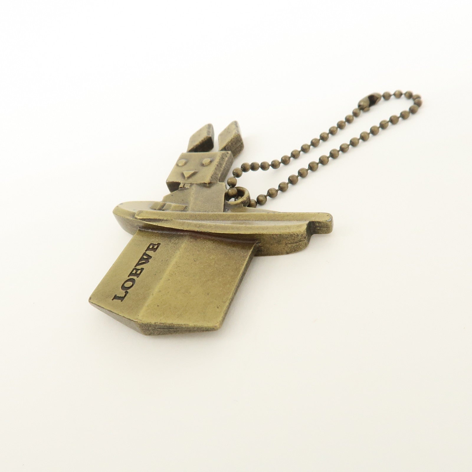 LOEWE Rabbit Motif Logo Metal Bag Charm Key Chain Gold
