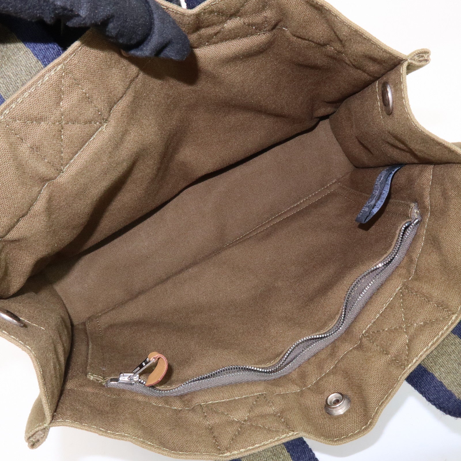 HERMES Canvas Fourre tout PM Hand Bag Tote Bag Khaki