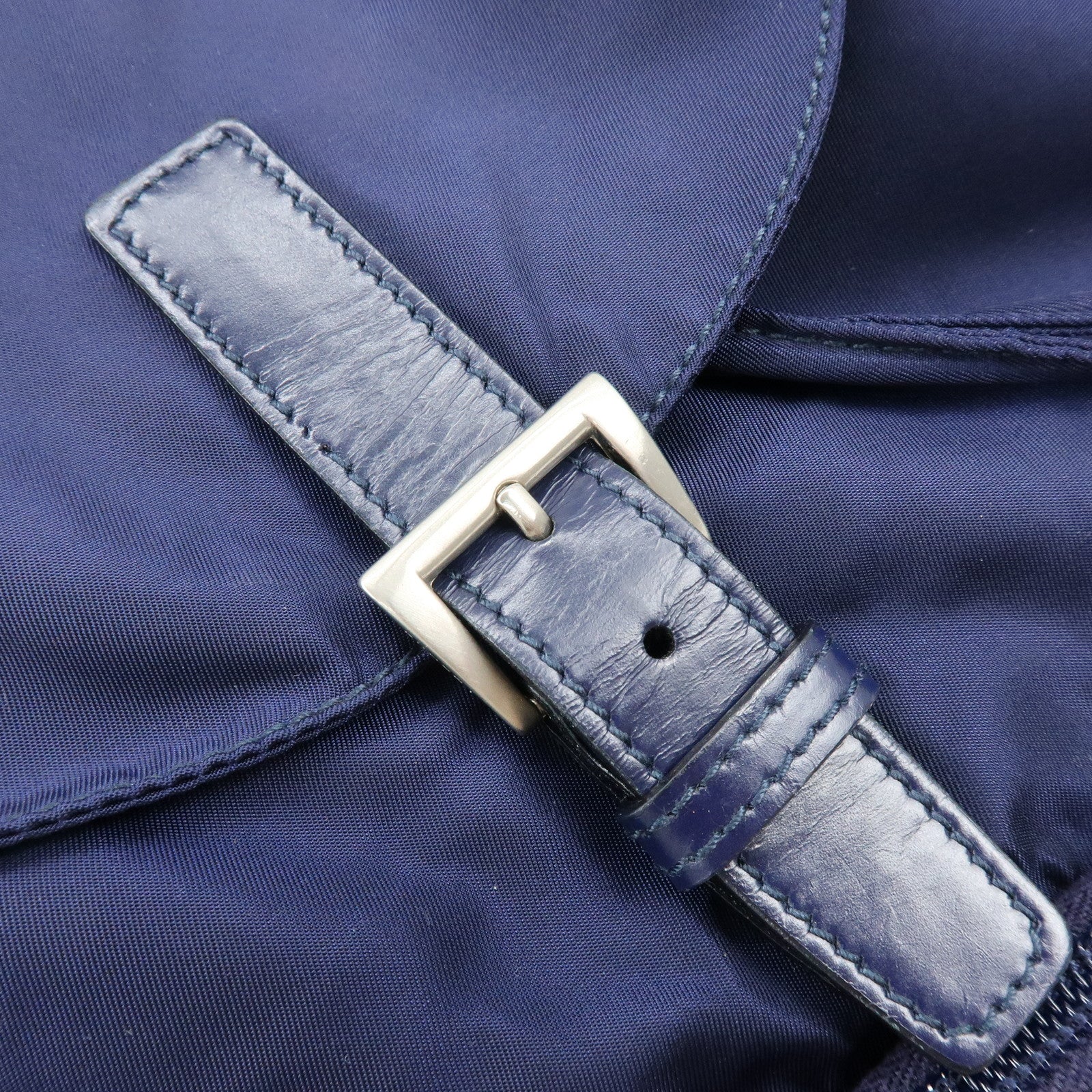 PRADA Triangle Logo Nylon Leather Backpack Rucksack Navy B4650F