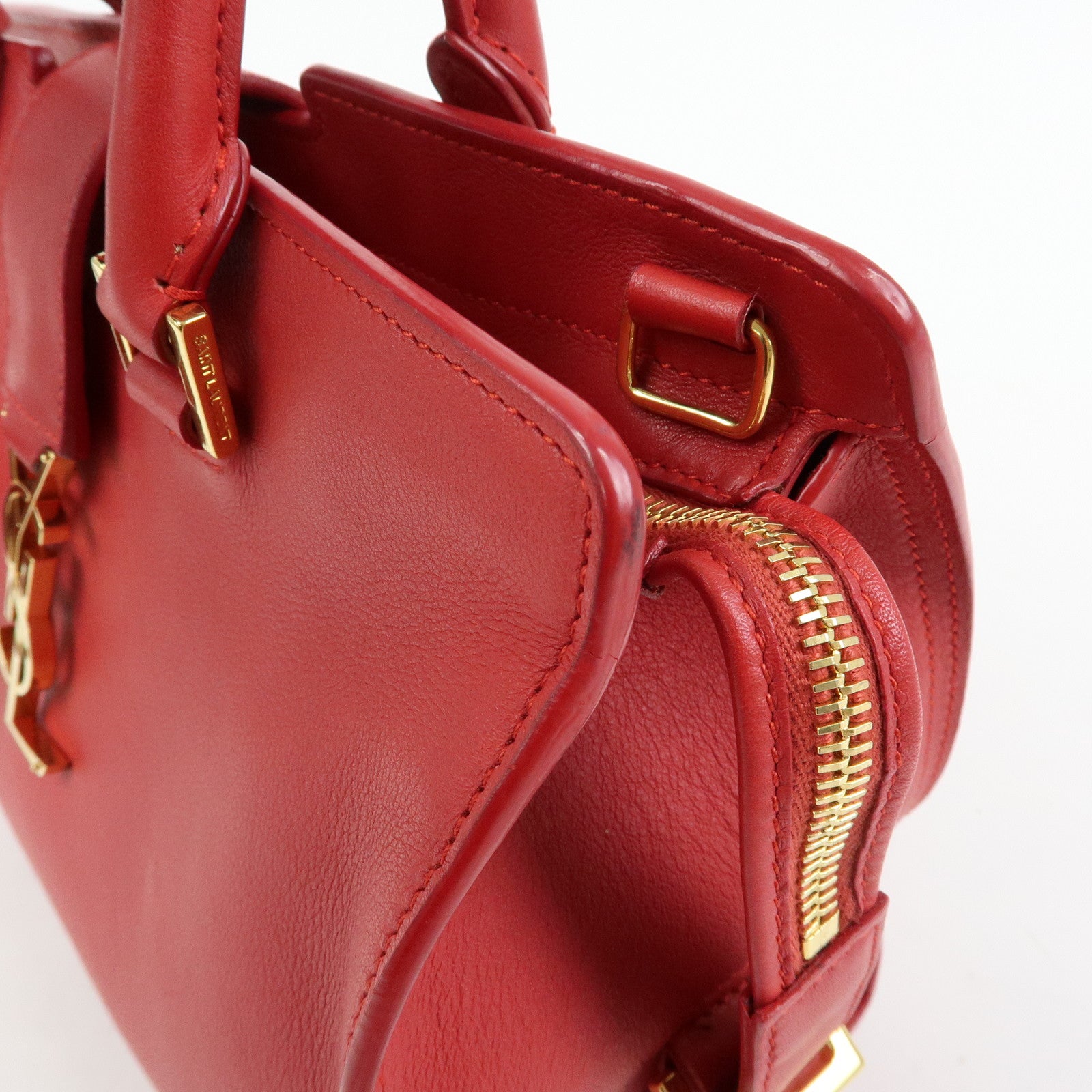SAINT LAURENT PARIS Baby Cabas Leather 2Way Bag Hand Bag Red 424868
