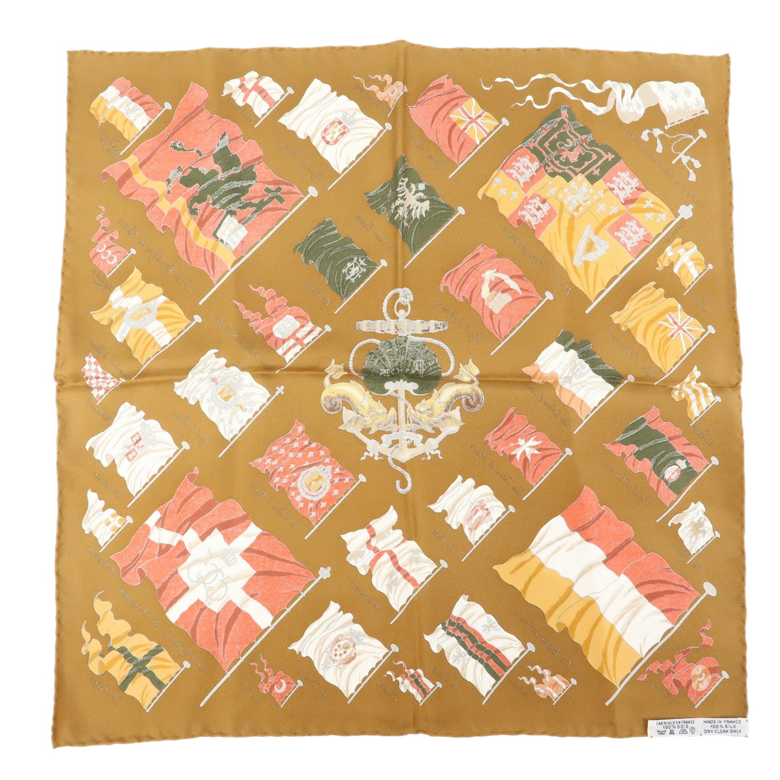 HERMES Carre 45 Silk 100% Scarf PAVOIS Brown Multicolor