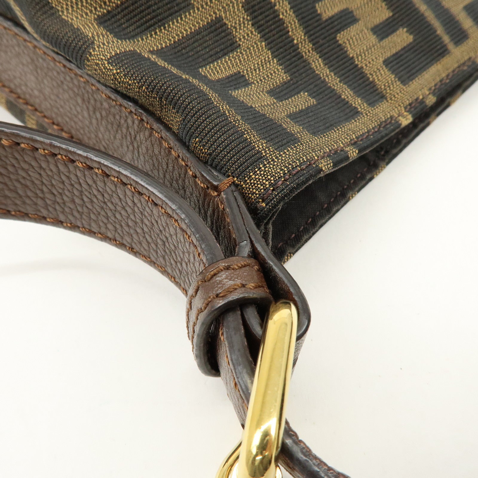 FENDI Zucca Canvas Leather Shoulder Bag Black Brown 8BR698