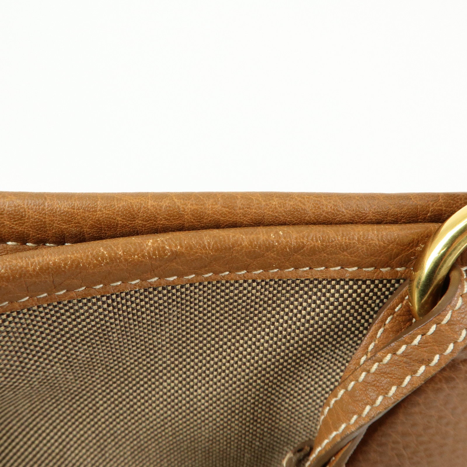 PRADA Triangle Logo Jacquard Leather 2Way Bag Hand Bag Brown