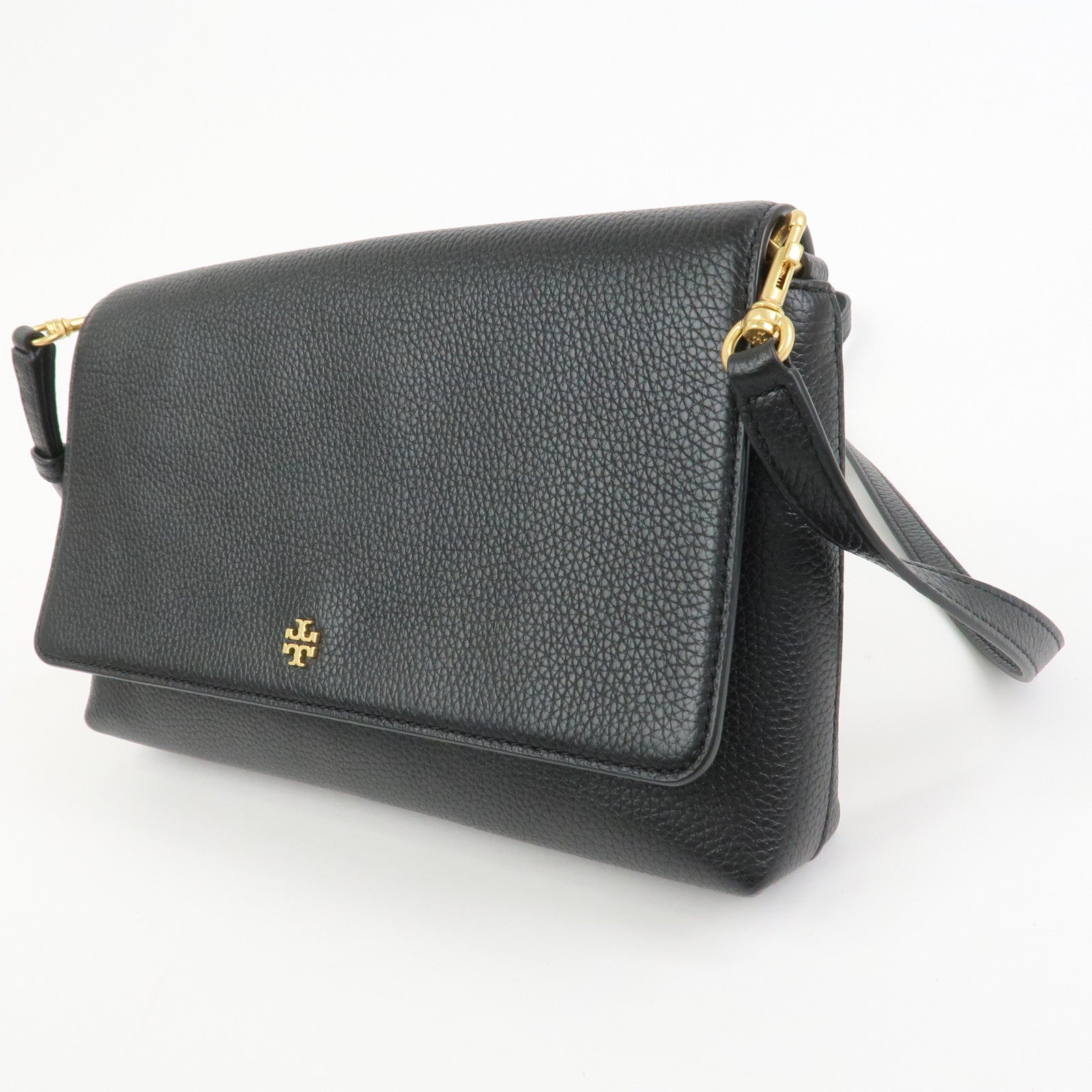 TORY BURCH Logo Leather Shoulder Bag Black