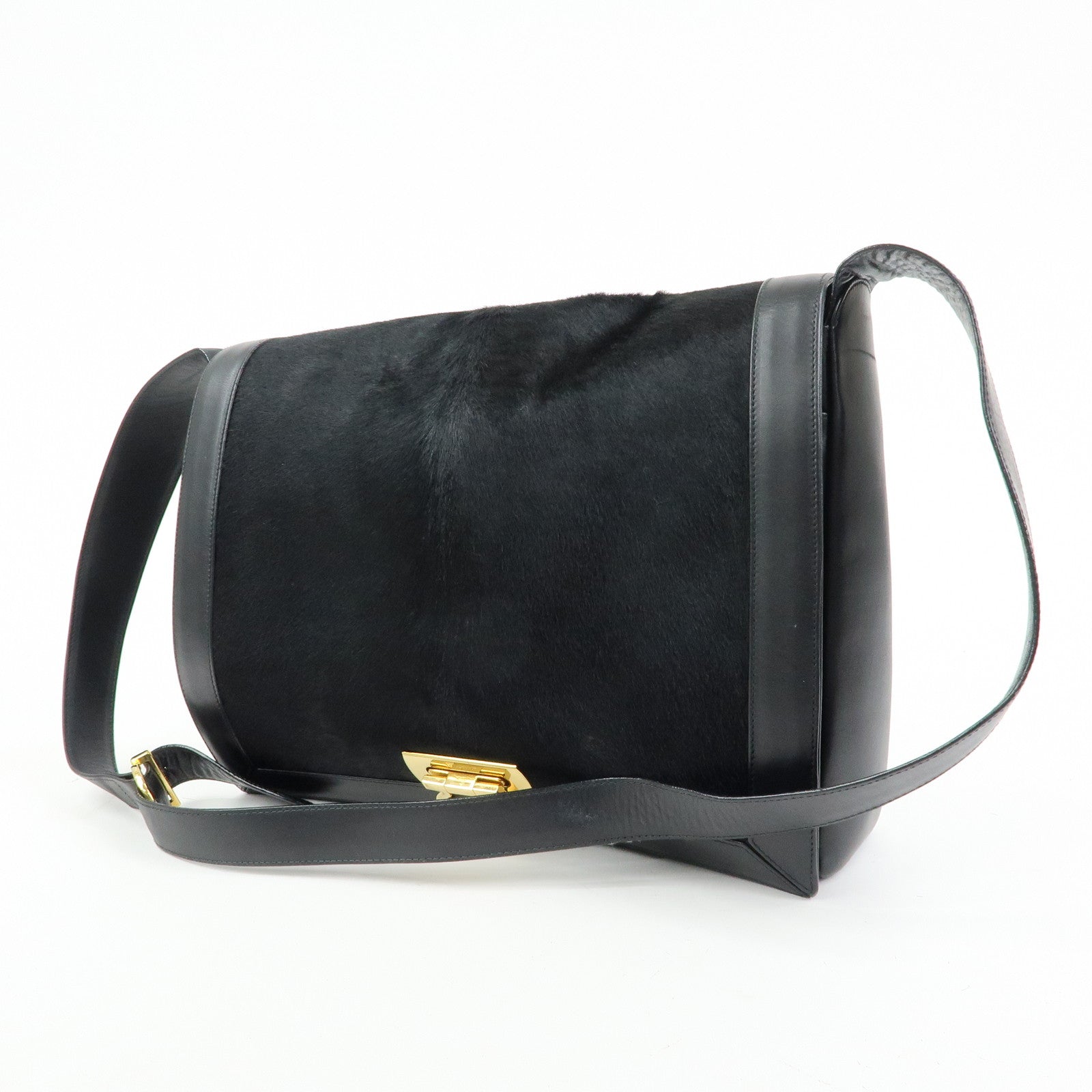 Ferragamo Gancini Calf Hair Leather Shoulder Crossbody Bag Black