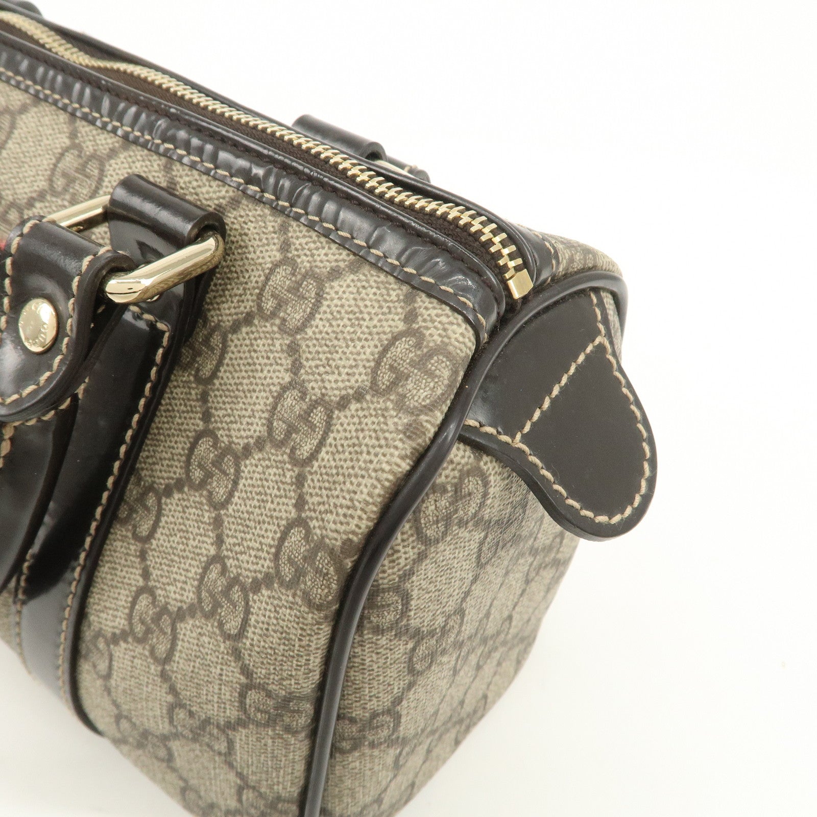 GUCCI GG Spream Patent Leather Mini Boston Bag Beige 193604