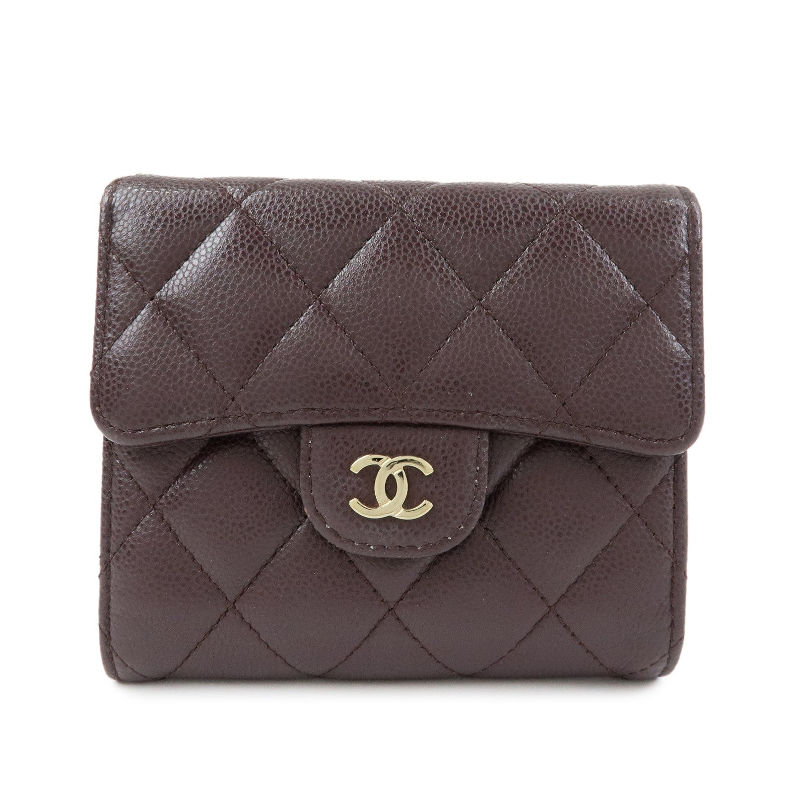 CHANEL Matelasse Caviarskin Small Tri-fold Wallet Brown AP0231