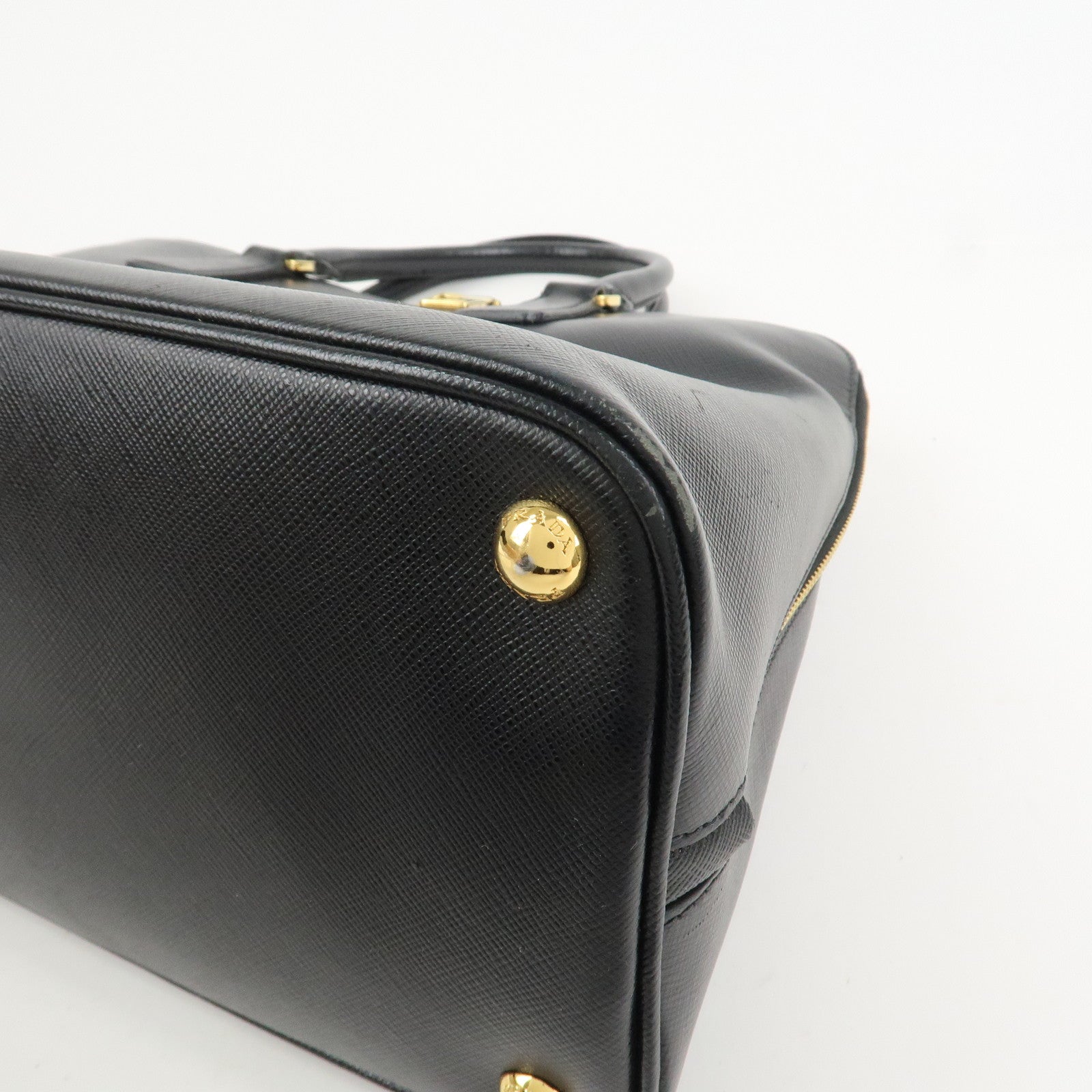 PRADA Logo Saffiano Leather Hand Bag Tote Bag Black BL0812