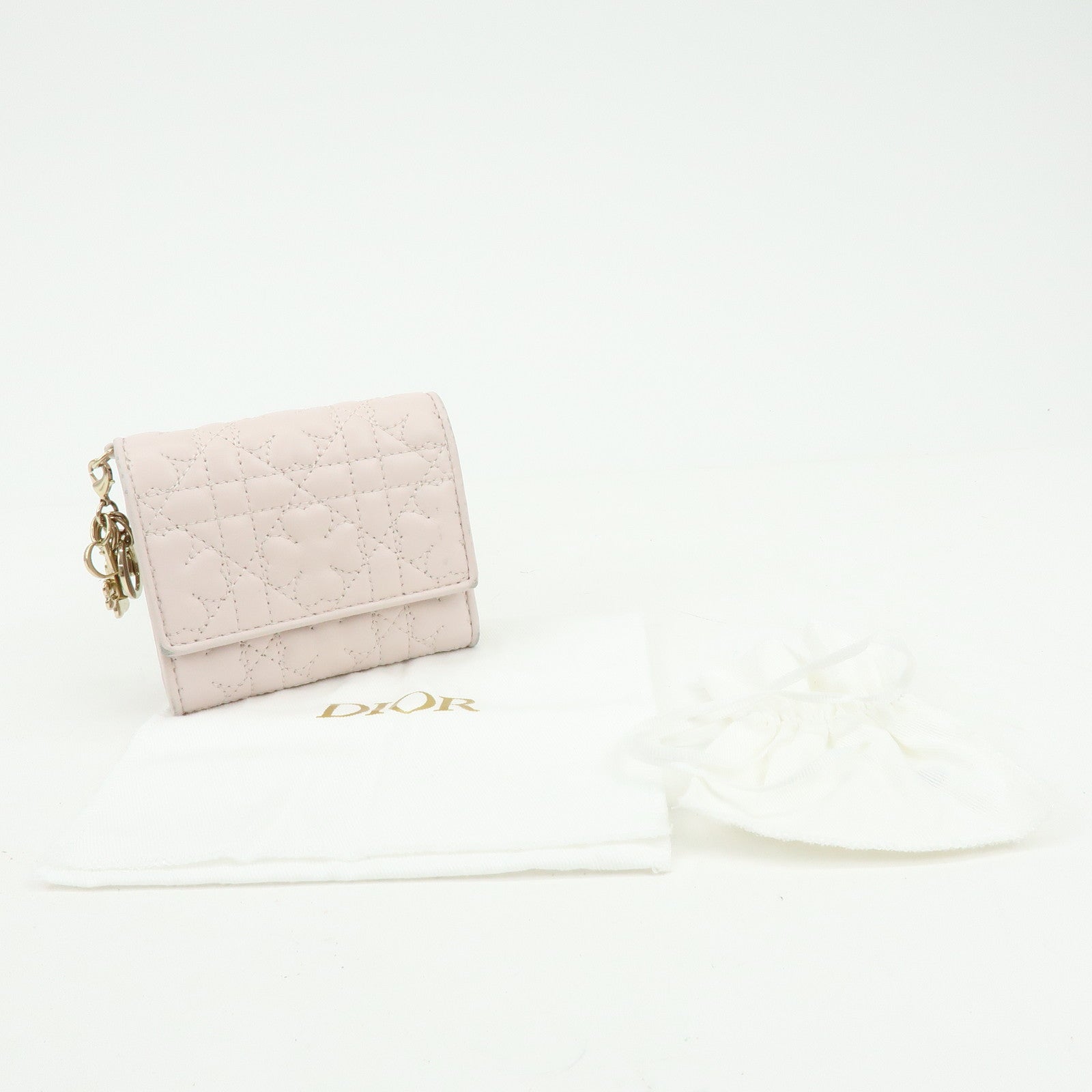 Christian Dior Cannage Leather Tri-fold Compact Wallet Light Pink