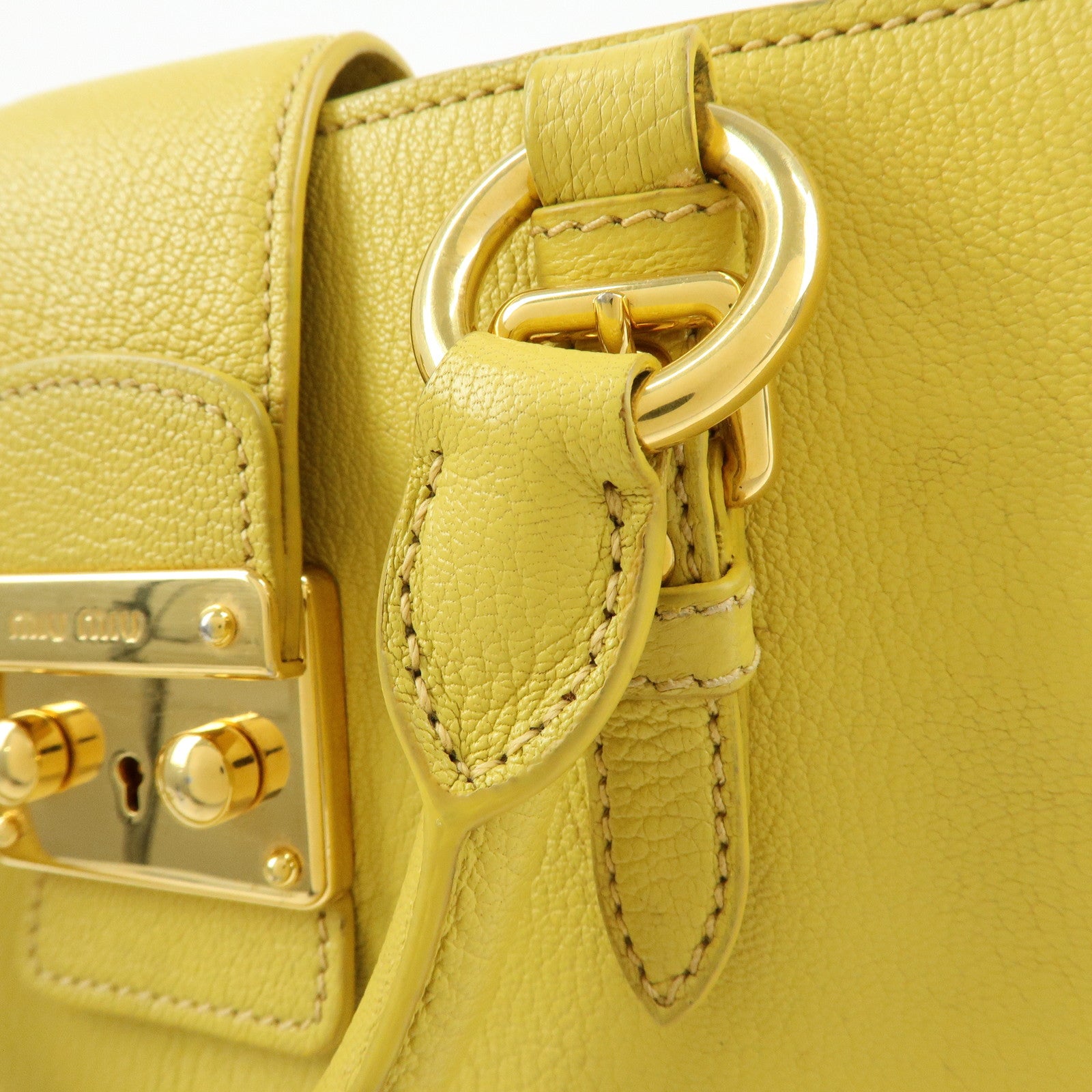 MIU MIU MADRAS Leather 2Way Bag Hand Bag Yellow RN0799