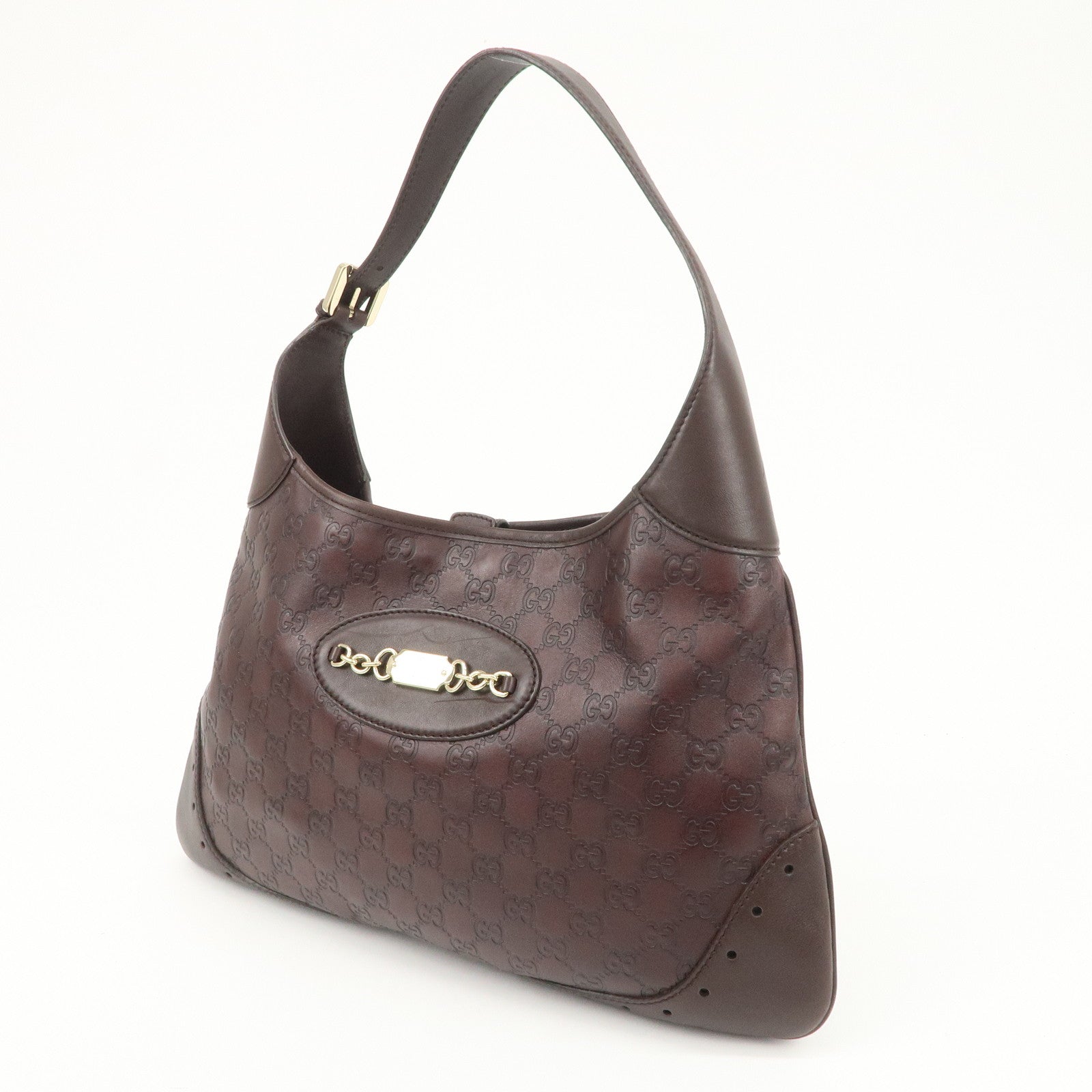 GUCCI Guccissima Leather Shoulder Bag Hand Bag Dark Brown 145781 Used