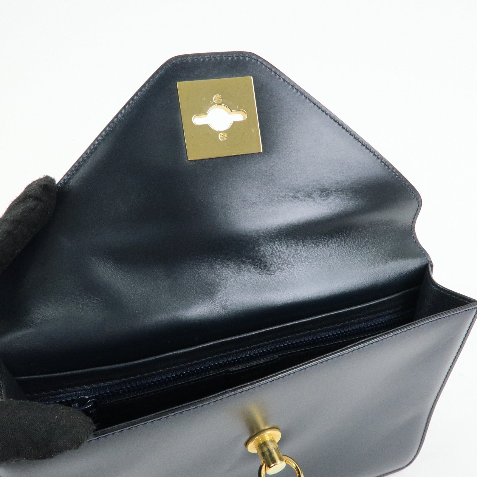 CELINE Leather Envelope Flap Clutch Bag Pouch Navy