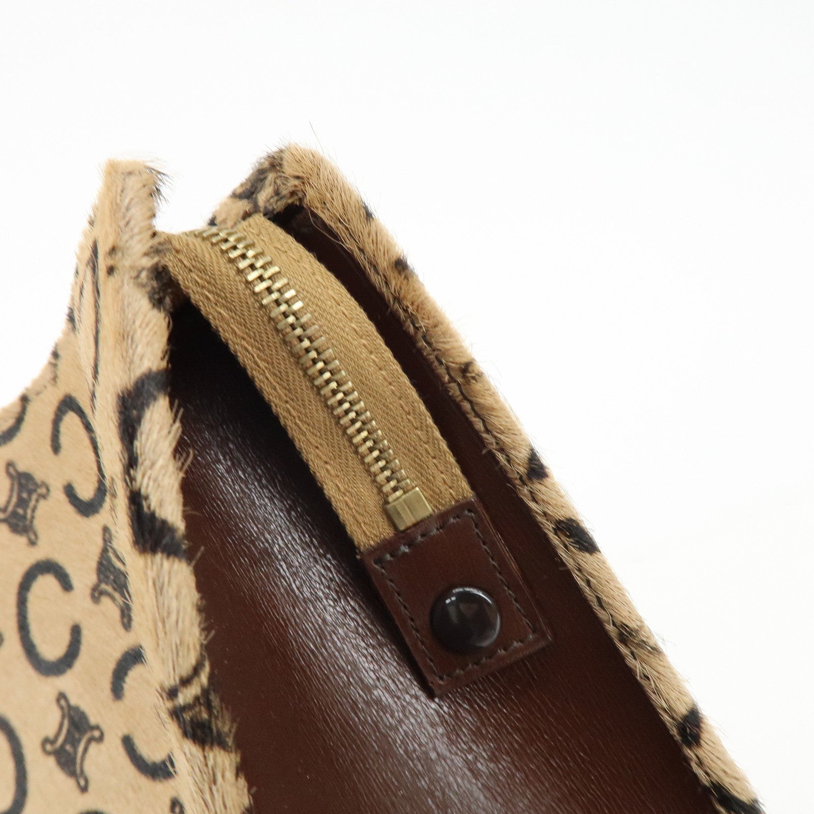 CELINE C Macadam Pony Hair Leather Clutch Bag Pouch Beige Brown