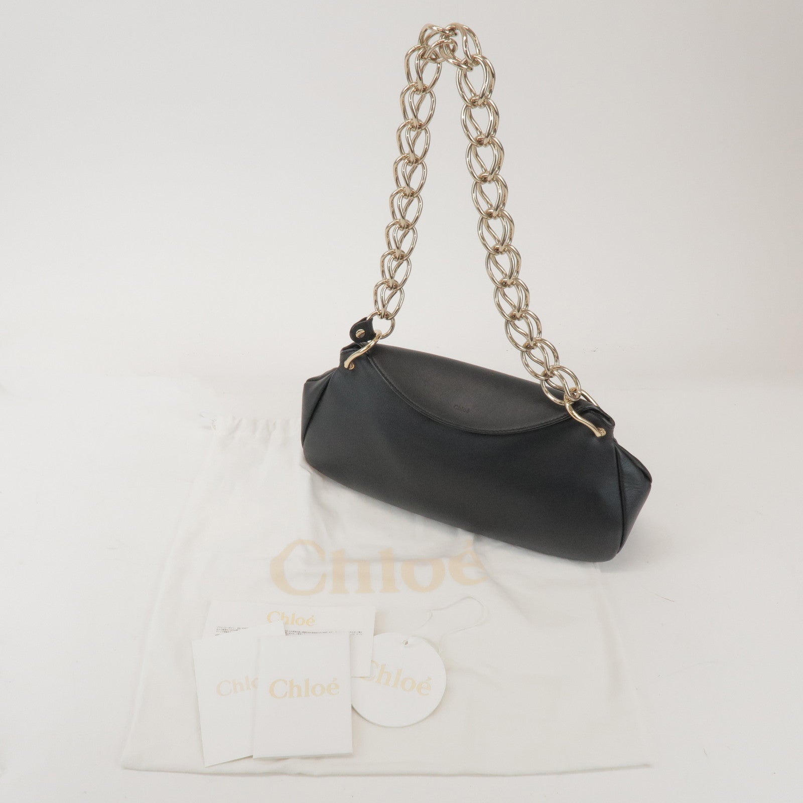 Chloe Juana Leather Chain Shoulder Bag Hand Bag Black