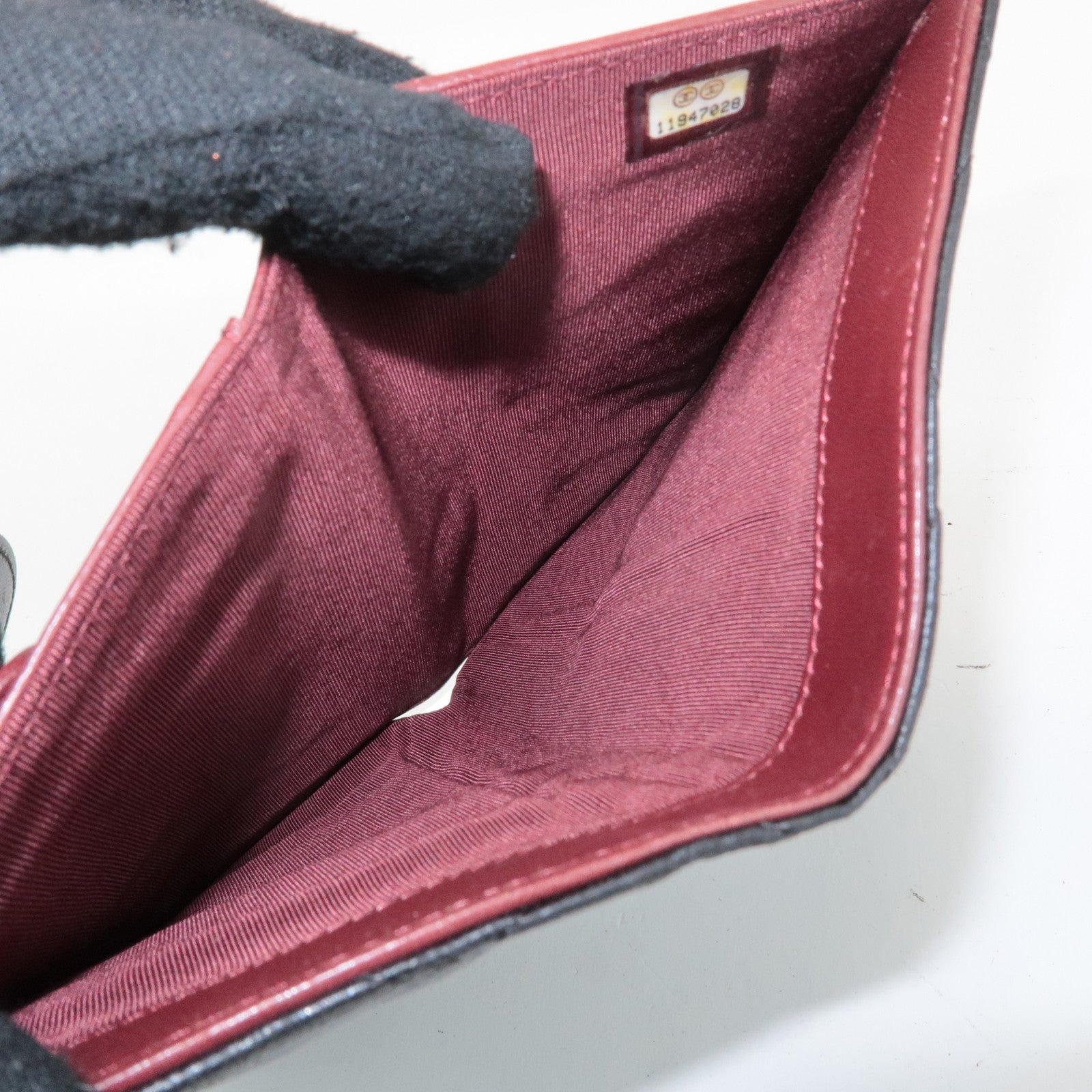 CHANEL Matelasse Lamb Skin Tri-Fold Long Wallet Black A31506 Used