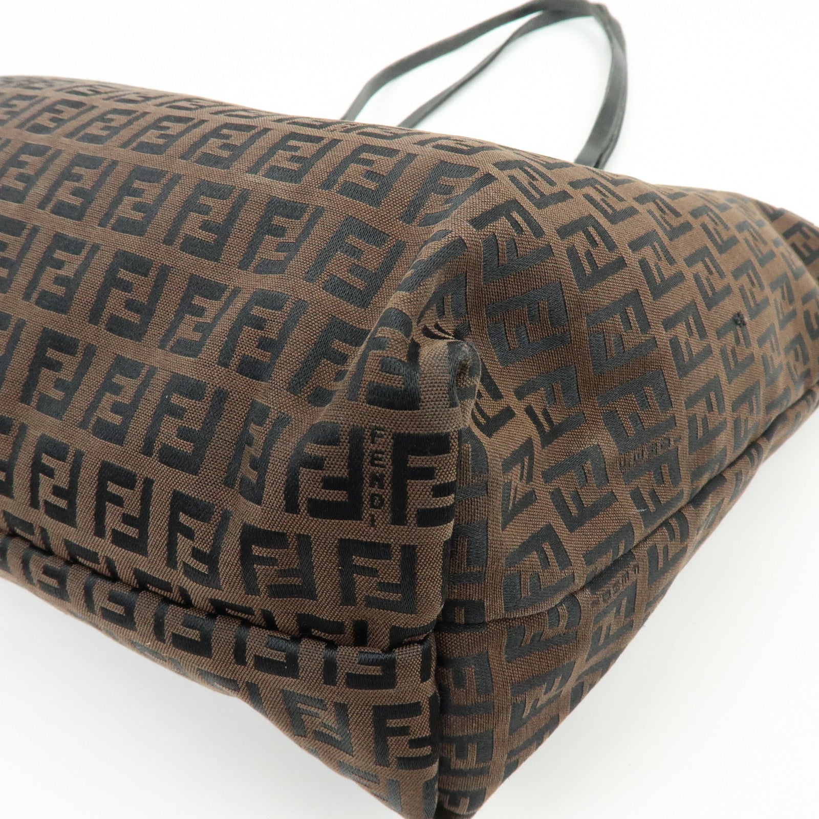 FENDI Zucchino Canvas Leather Tote Bag Shoulder Bag Brown 8BH025