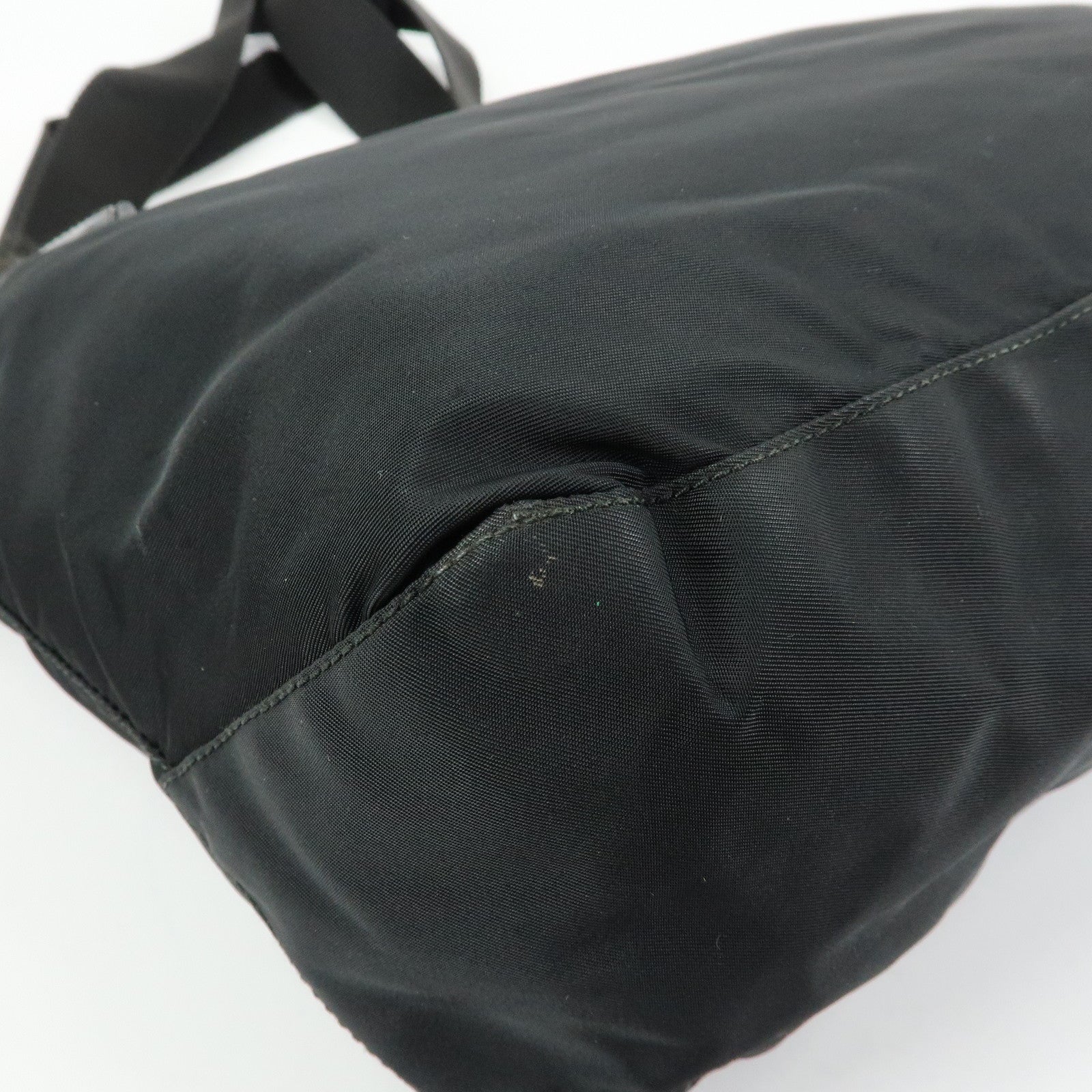 PRADA Triangle Logo Nylon Leather Tote Bag Shoulder Bag Black