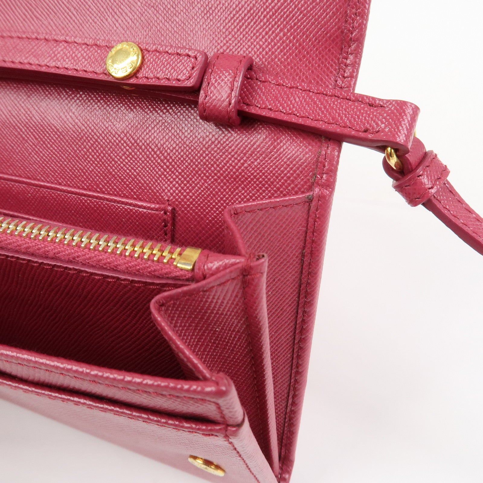 PRADA Logo Saffiano Leather Shoulder Long Wallet Pink 1M1437