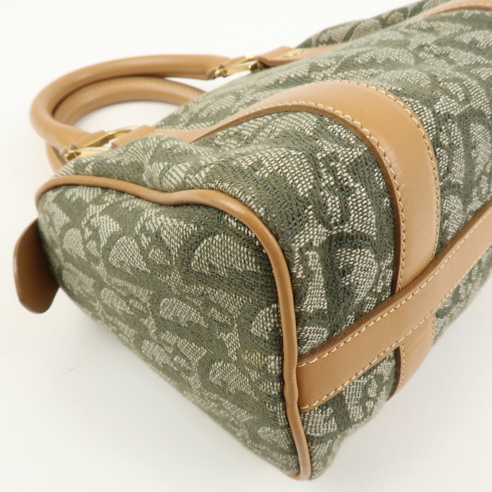 Christian Dior Trotter Jacquard Canvas Leather Boston Bag Hand Bag