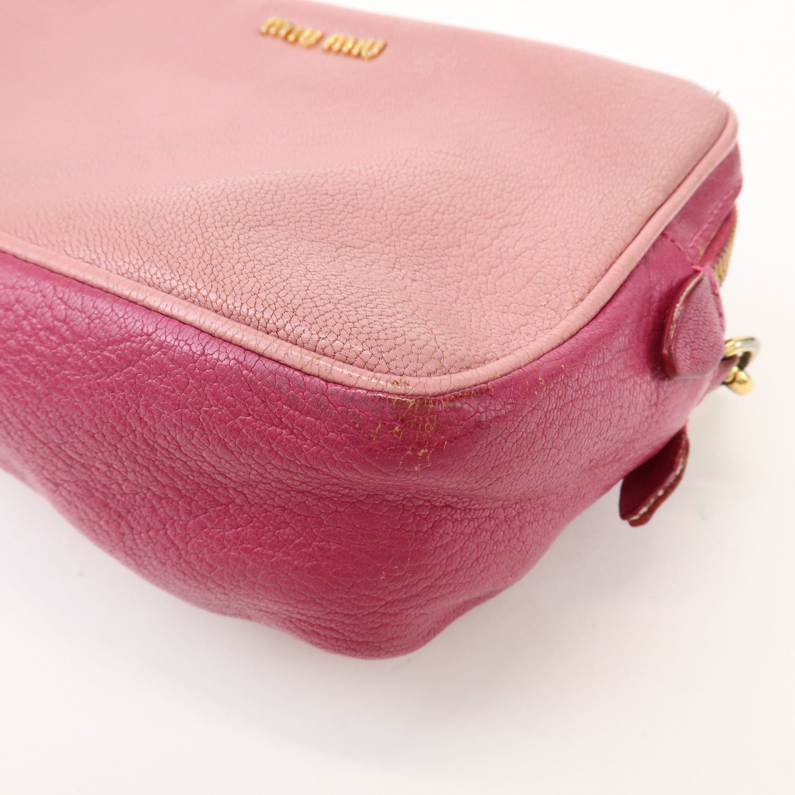 MIU MIU Logo Madras Leather Shoulder Bag Crossbody Bag Pink RT0539