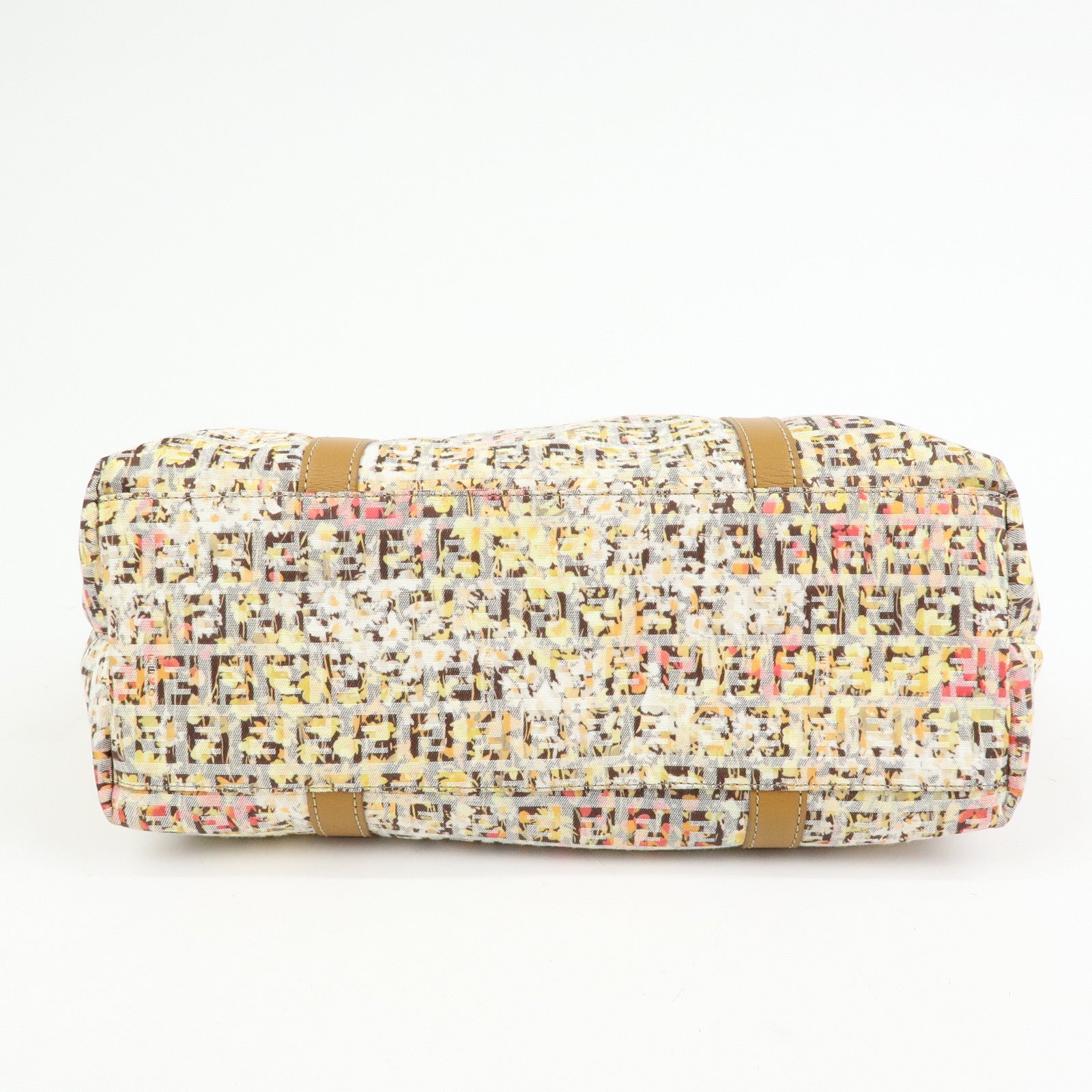 FENDI Zucchino Canvas Leather Flower Print Tote Bag Hand Bag 8BH215