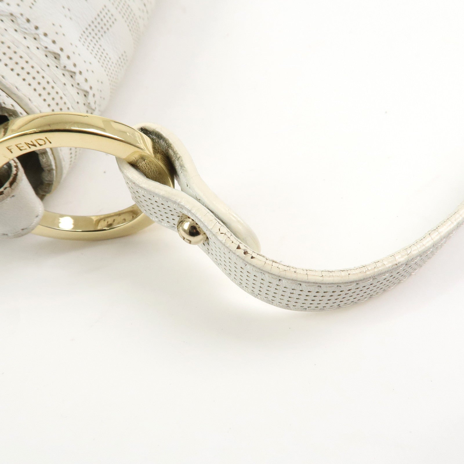 FENDI Zucca Logo Leather Shoulder Bag Hand Bag White 8BR445