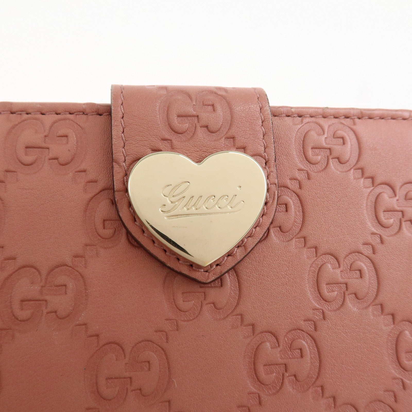 GUCCI Guccissima Lovely Heart Leather Long Wallet Pink 203550