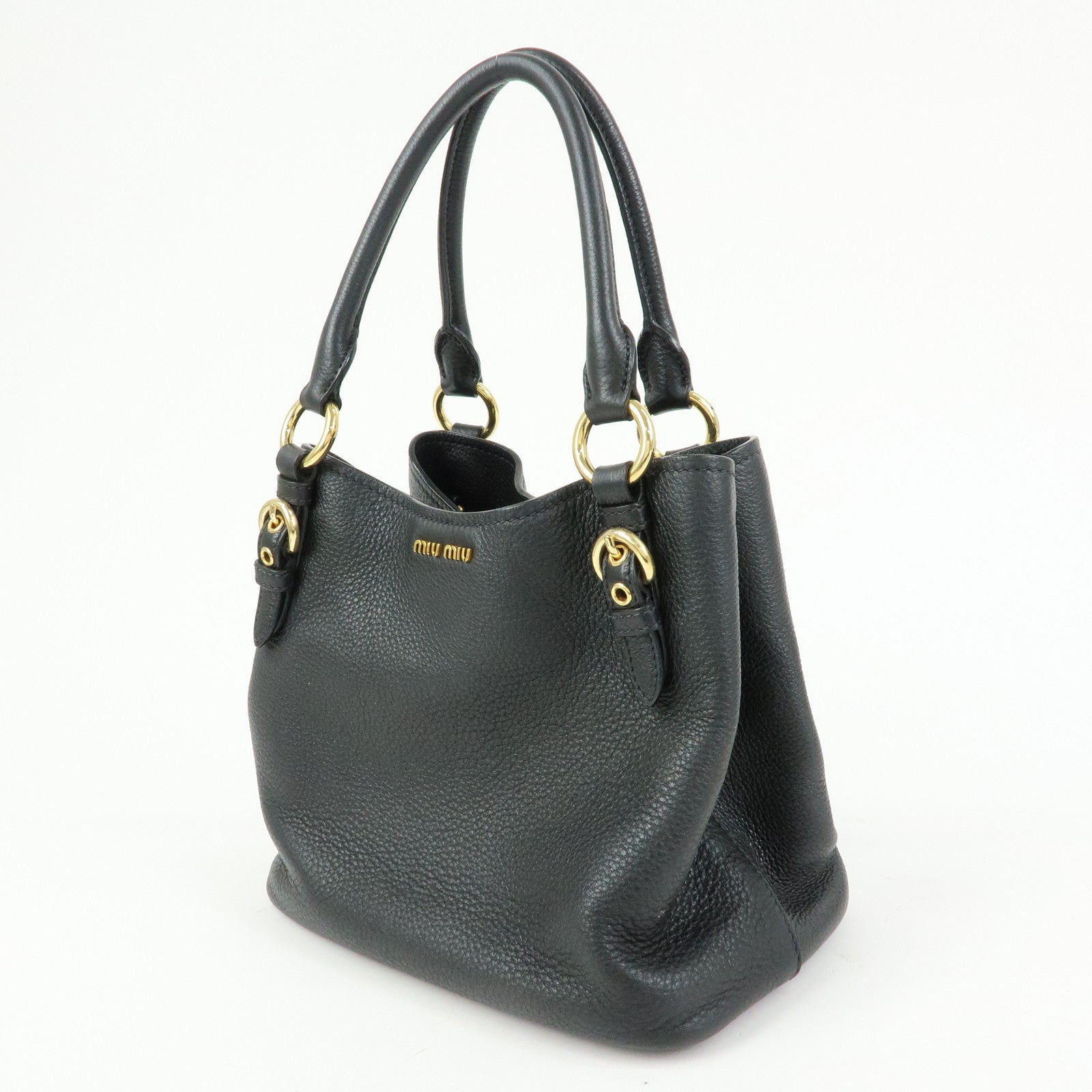 MIU MIU Madras Leather 2Way Bag Hand Bag Shoulder Bag Black 5BE886