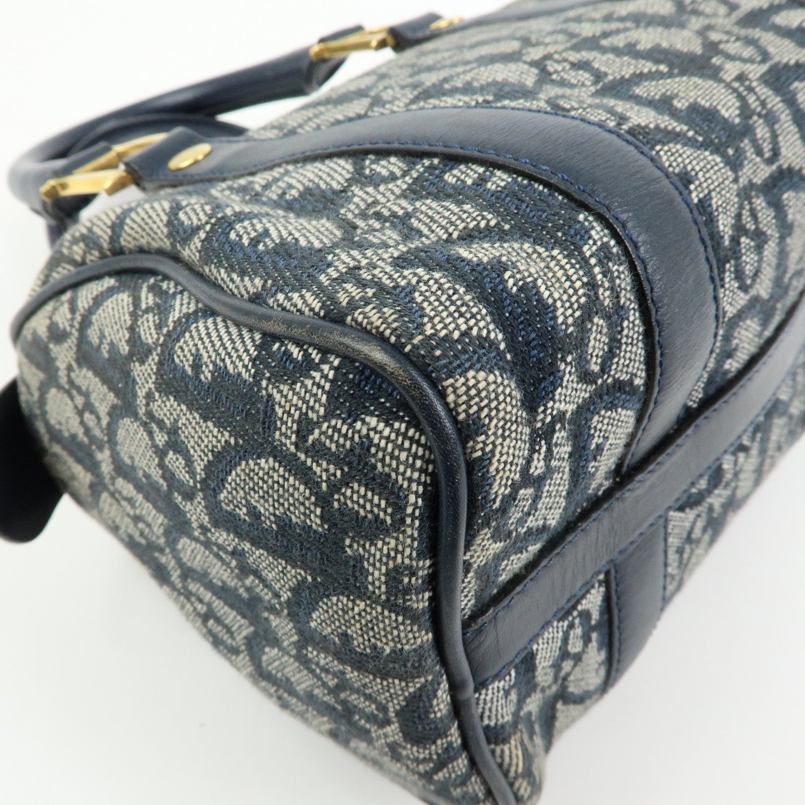 Christian Dior Trotter Jacguard Leather Mini Boston Bag Navy