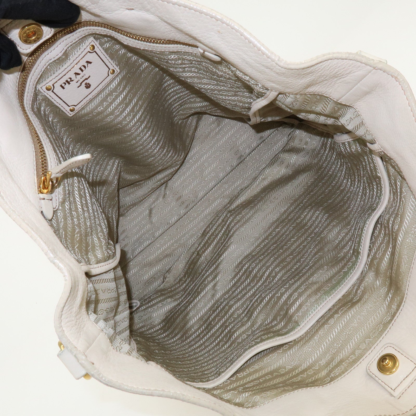 PRADA Logo Leather 2Way Bag Hand Bag Shoulder Bag Ivory