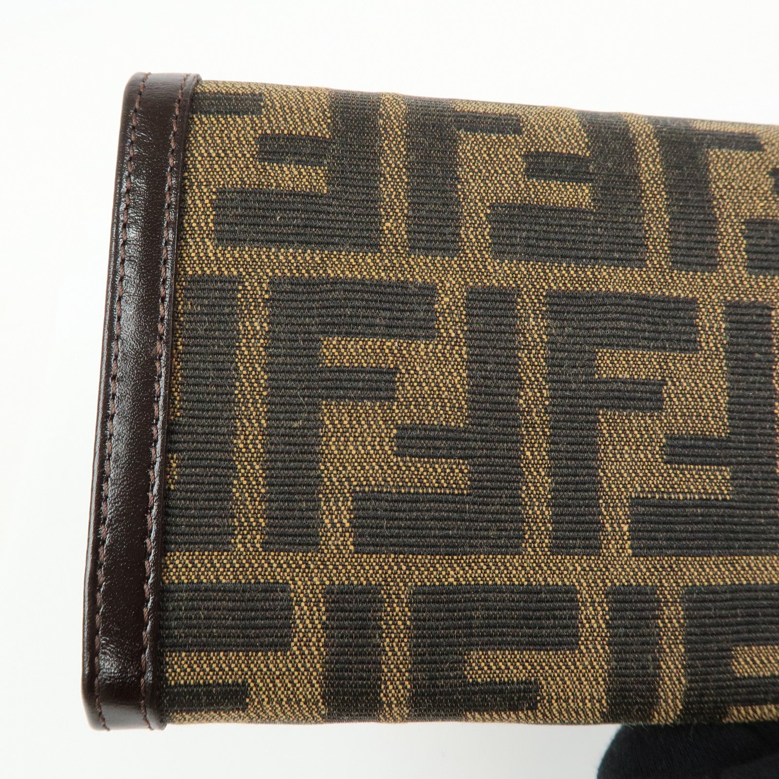 FENDI Zucca Canvas Leather Bi-fold Long Wallet Brown 30851