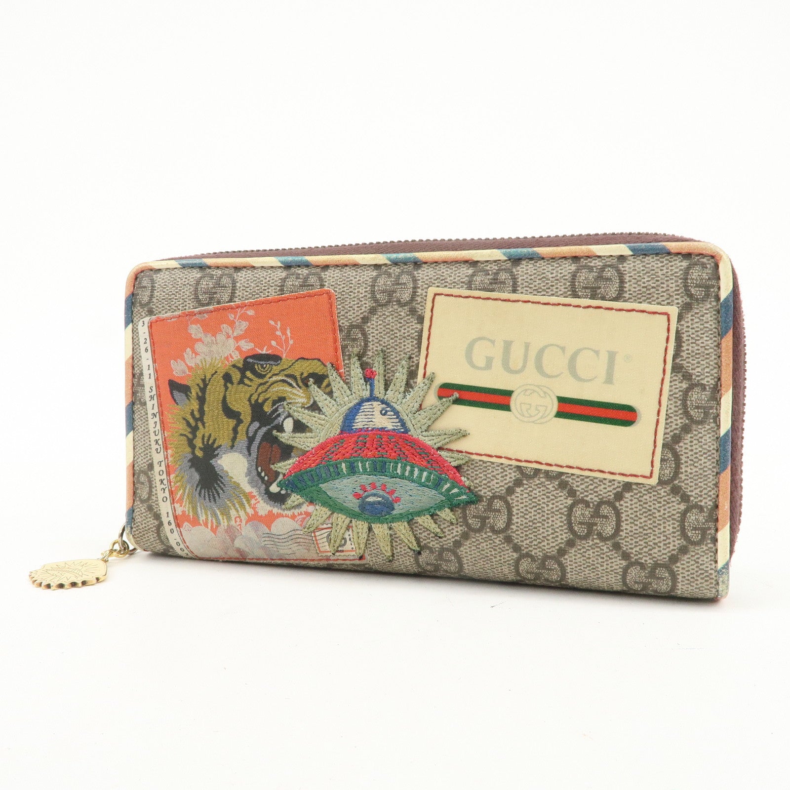 GUCCI GG Supreme Courier Round Zippy Long Wallet Beige 473909