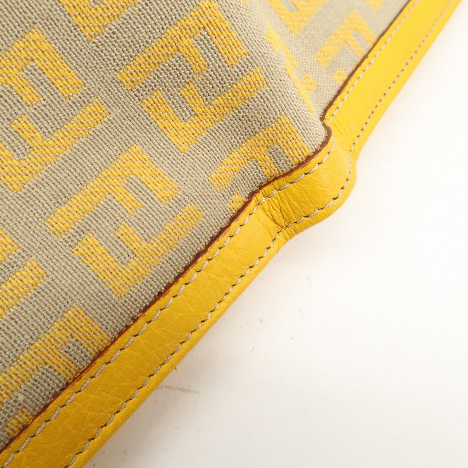 FENDI Zucchino Canvas Leather Tri-fold Compact Wallet Yellow 8M0177