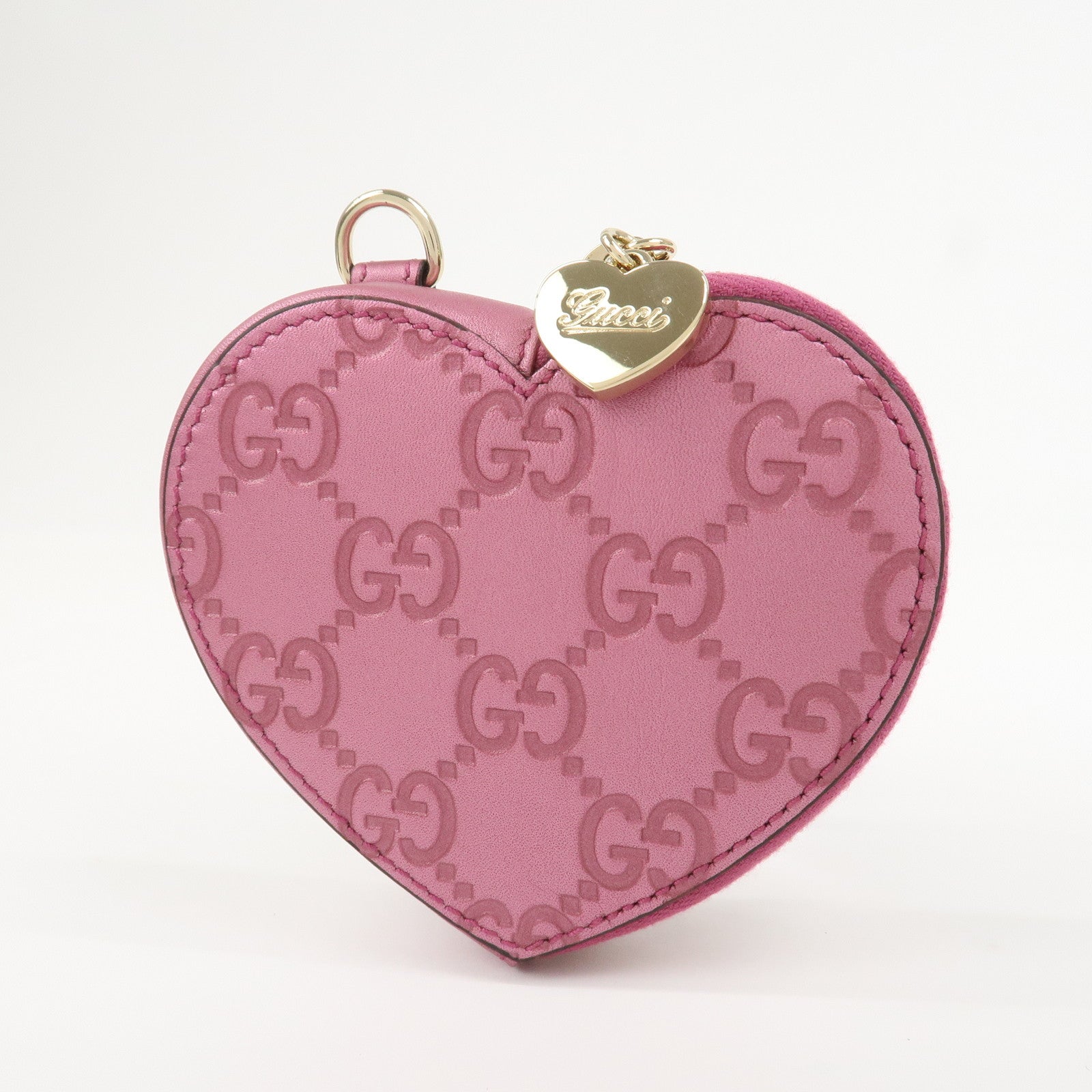 GUCCI Lovely Heart Guccissima Leather Coin Case MetallicPink 152615