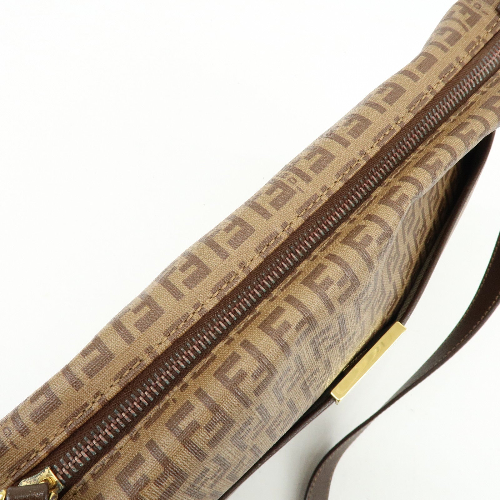 FENDI Zucchino PVC Leather Shoulder Bag Crossbody Bag Brown 8BT206