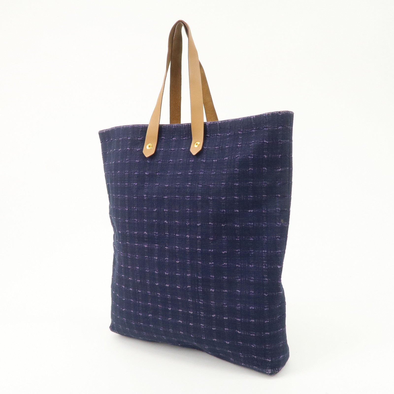 HERMES Leather Canvas Amedabad GM Tote Bag Hand Bag Navy Purple Used