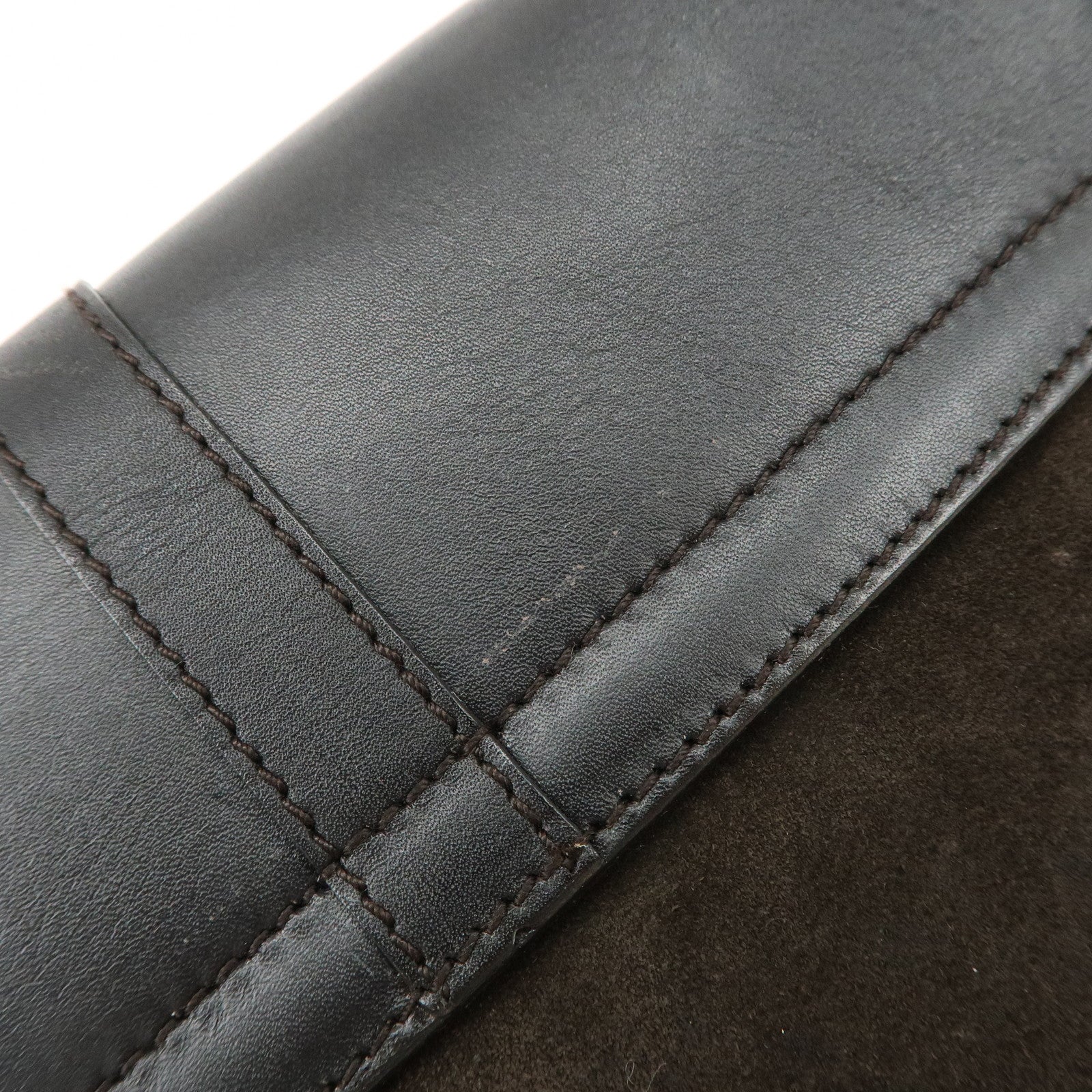 GUCCI Bamboo Leather Shoulder Bag Black Gold HDW 001.4096 Used