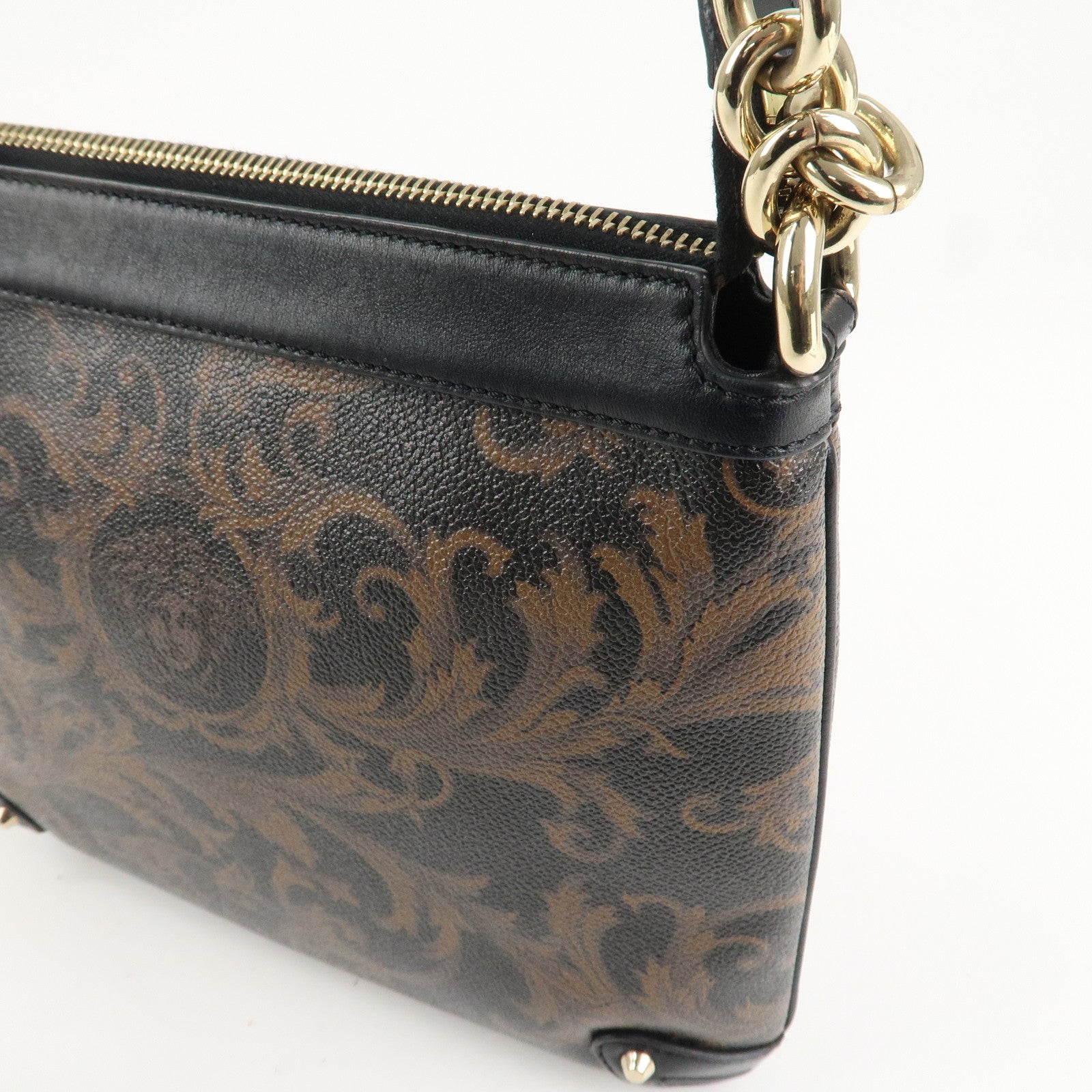 GIANNI VERSACE Medusa Chain Shoulder Bag Hand Bag Black Brown Used